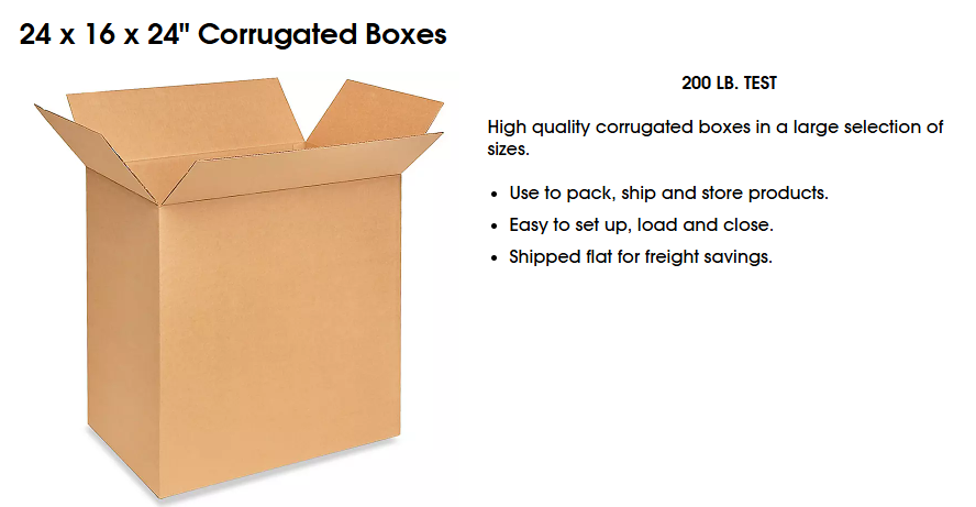 S-4999 - 24 x 16 x 24" Corrugated Boxes 10/bundle