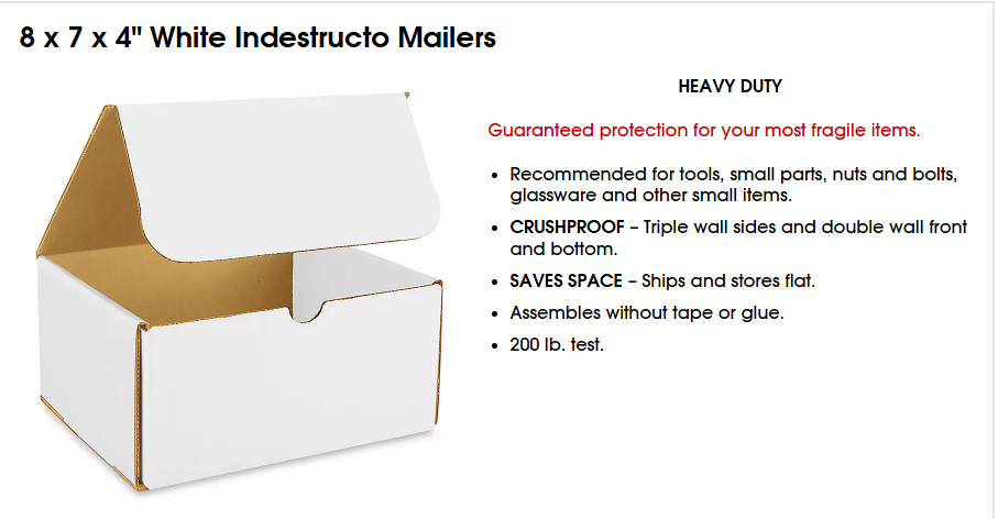 S-18160 - 8 x 7 x 4" White Indestructo Mailers