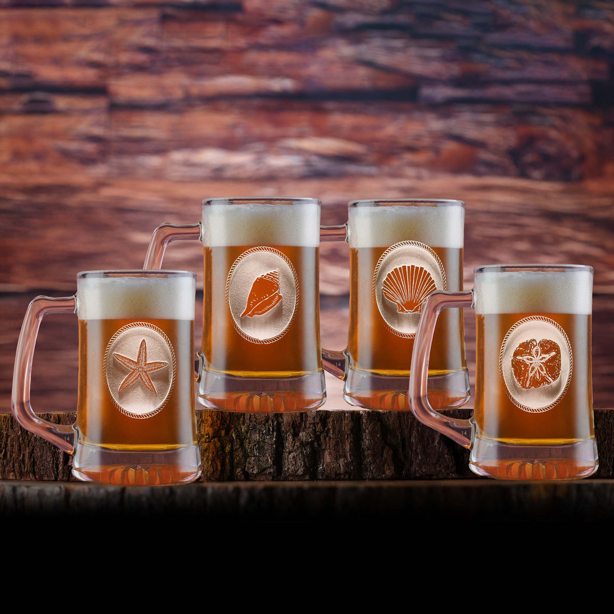 Seashell Beach Themed Beer Mugs | Crystal Imagery