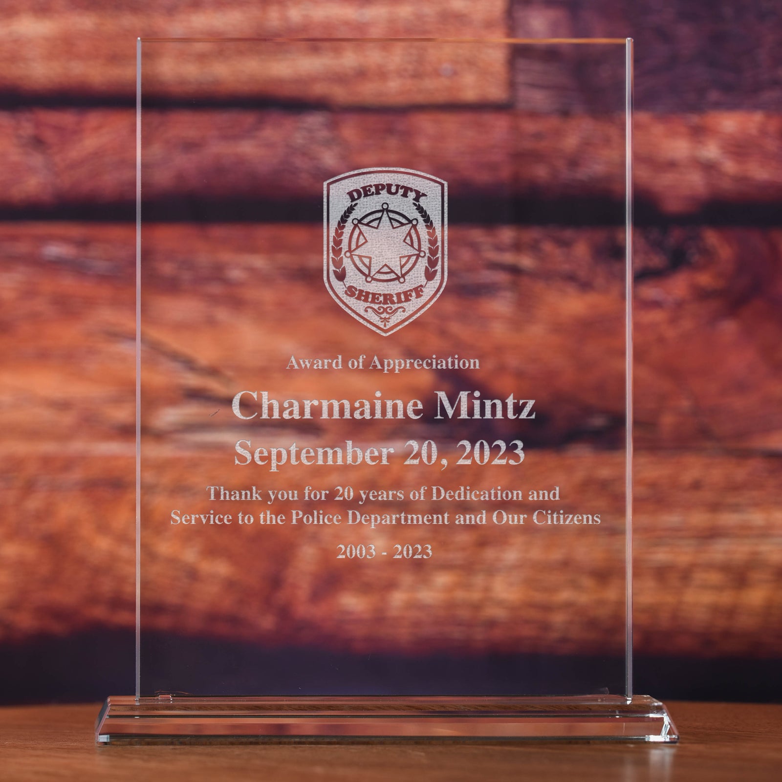 Sheriff Glass Recognition Desktop Award