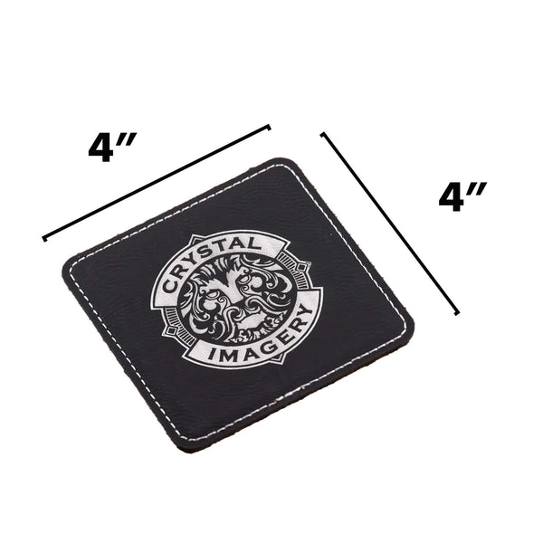 My Own Logo Leather Coaster Set Laser Etched Black Silver  | Wholesale