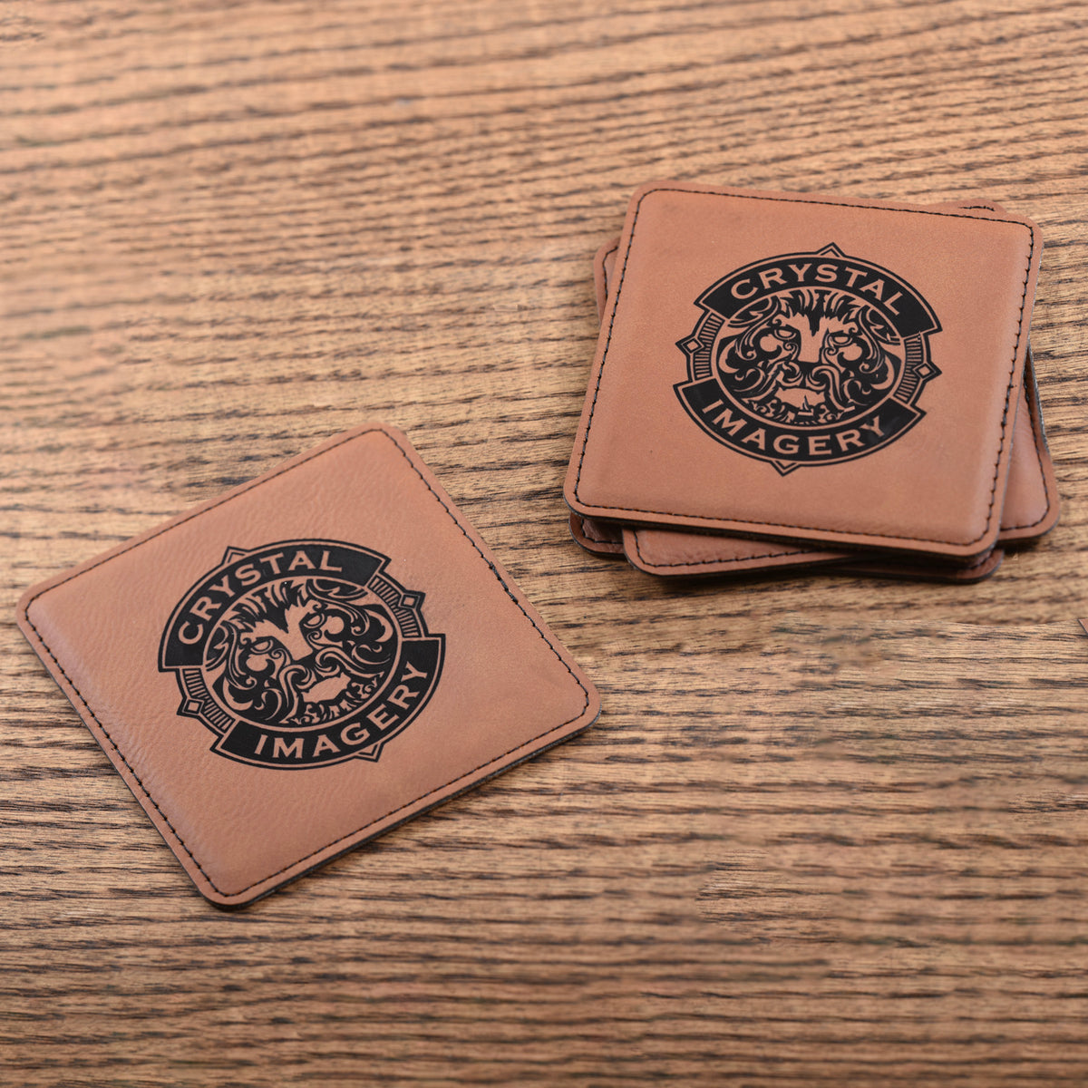 Laser Etched Logo in Brown Leather, Coasters (Set of 6)