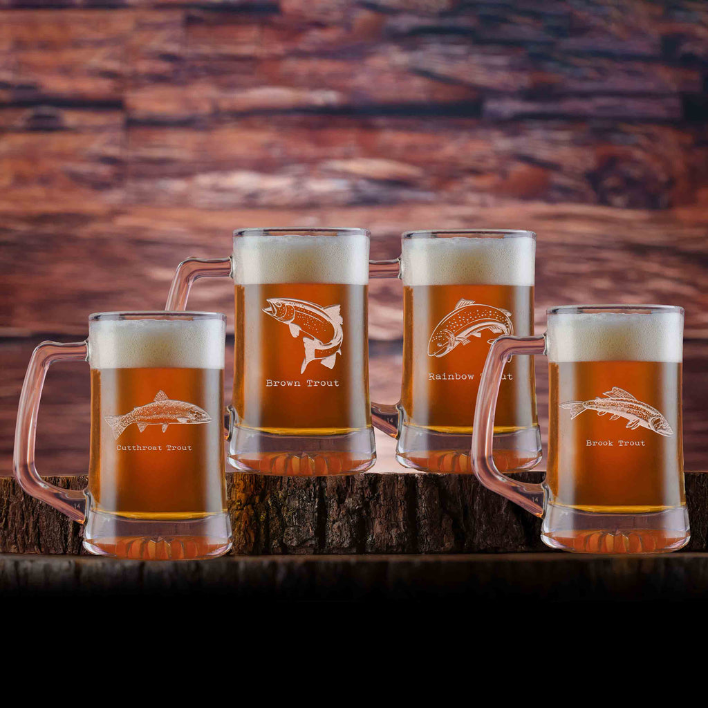 Fly Fishing Beer Mugs Gift Set for Fisherman