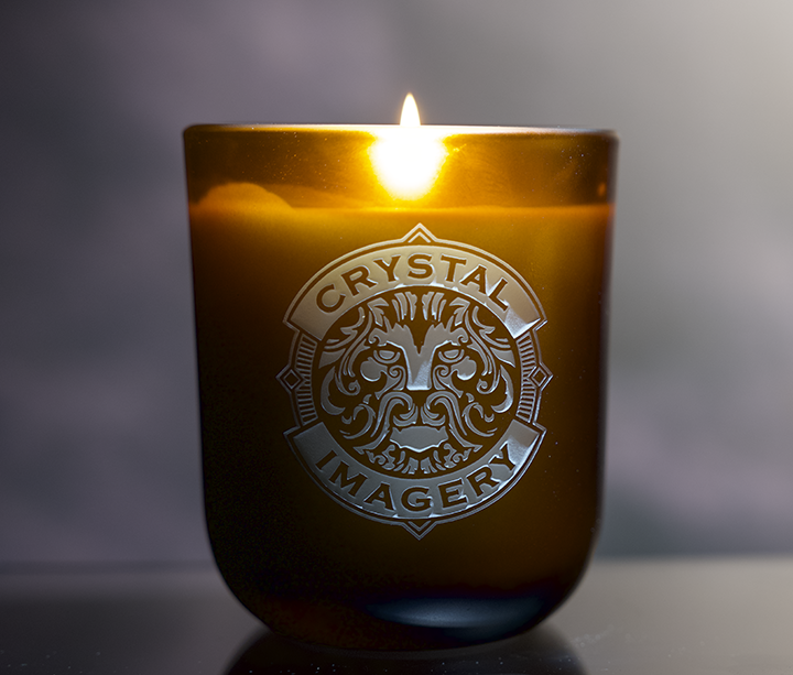 Custom Logo Bourbon Candle – 10 oz Sandcarved Amber Glass Candle