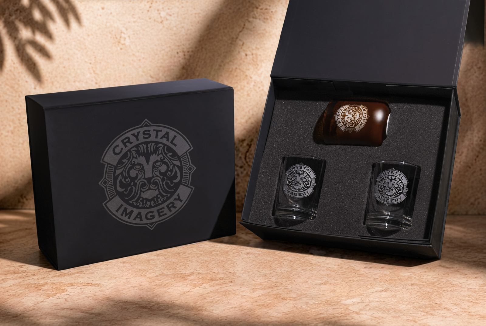 Custom Logo Bourbon Candle & Whiskey Glasses Gift Set with Custom Gift Box – Set of 3