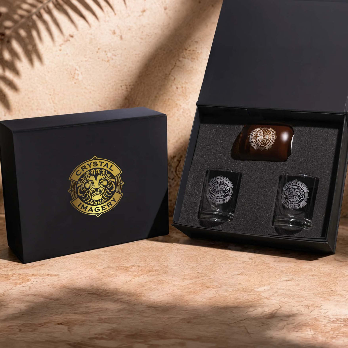 Custom Logo Bourbon Candle & Whiskey Glasses Gift Set with Custom Gift Box – Set of 3