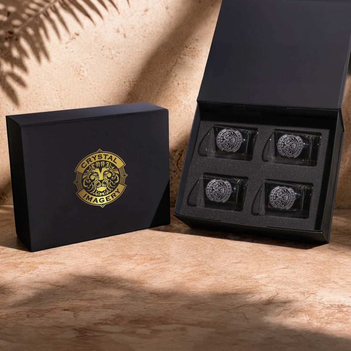 Custom Logo Whiskey Rocks Glass Gift Set with Custom Gift Box – Set of 4