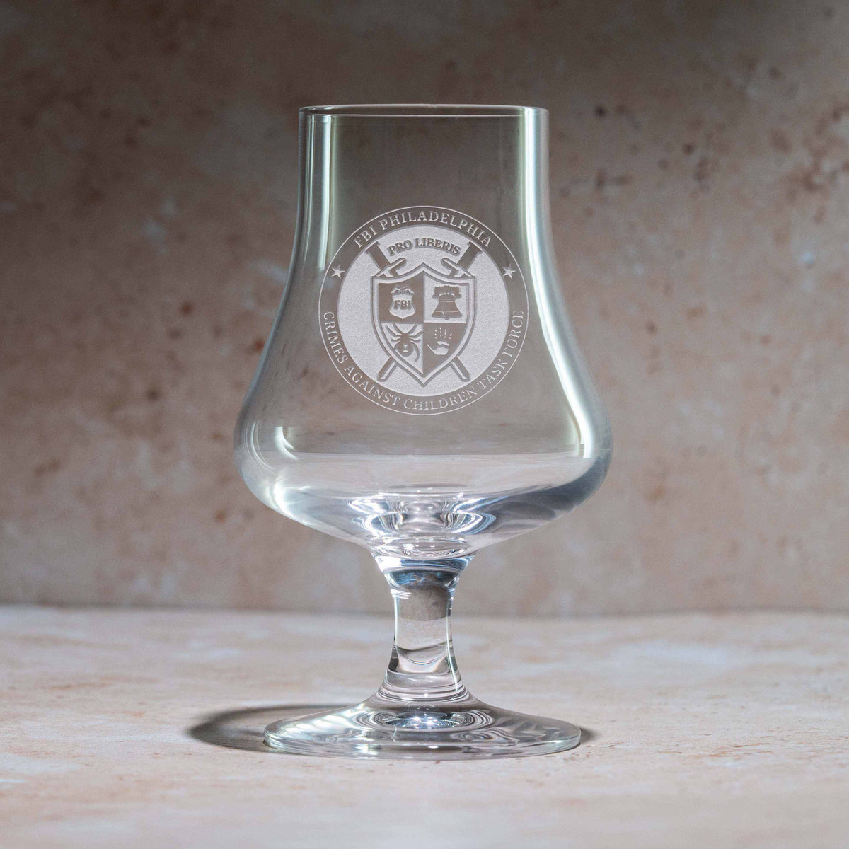 FBI Philadelphia Logo Crystal Whiskey Nosing Glass