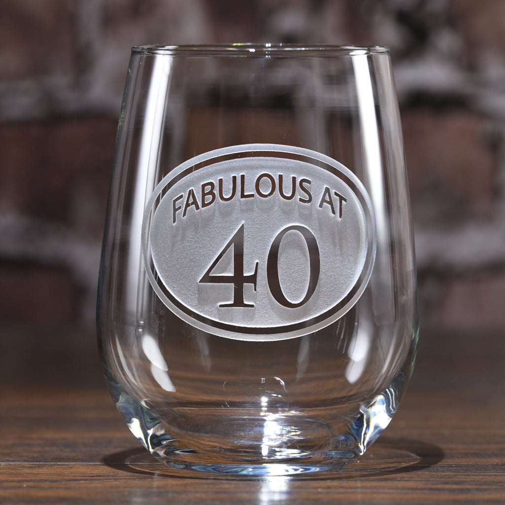 Engraved 40th Birthday Stemless Wine Glass