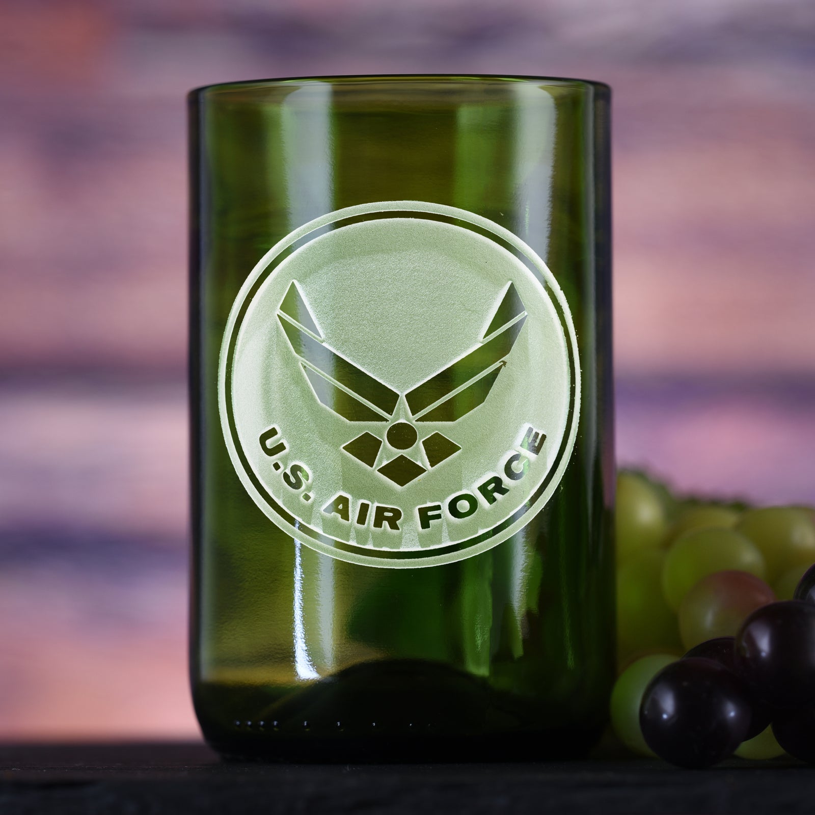Air Force Gift For Airman -  Recycled Green Wine Bottle Glass, Engraved