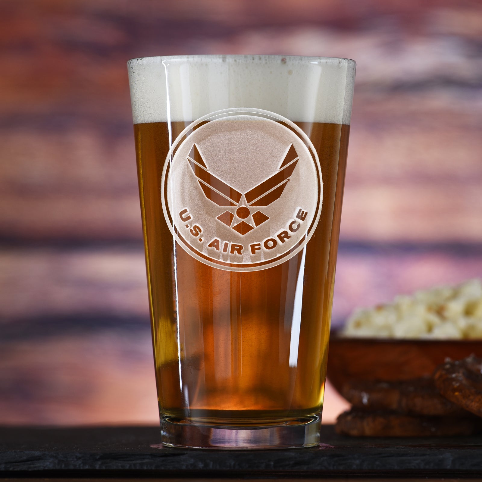 Engraved Air Force Pub Glass