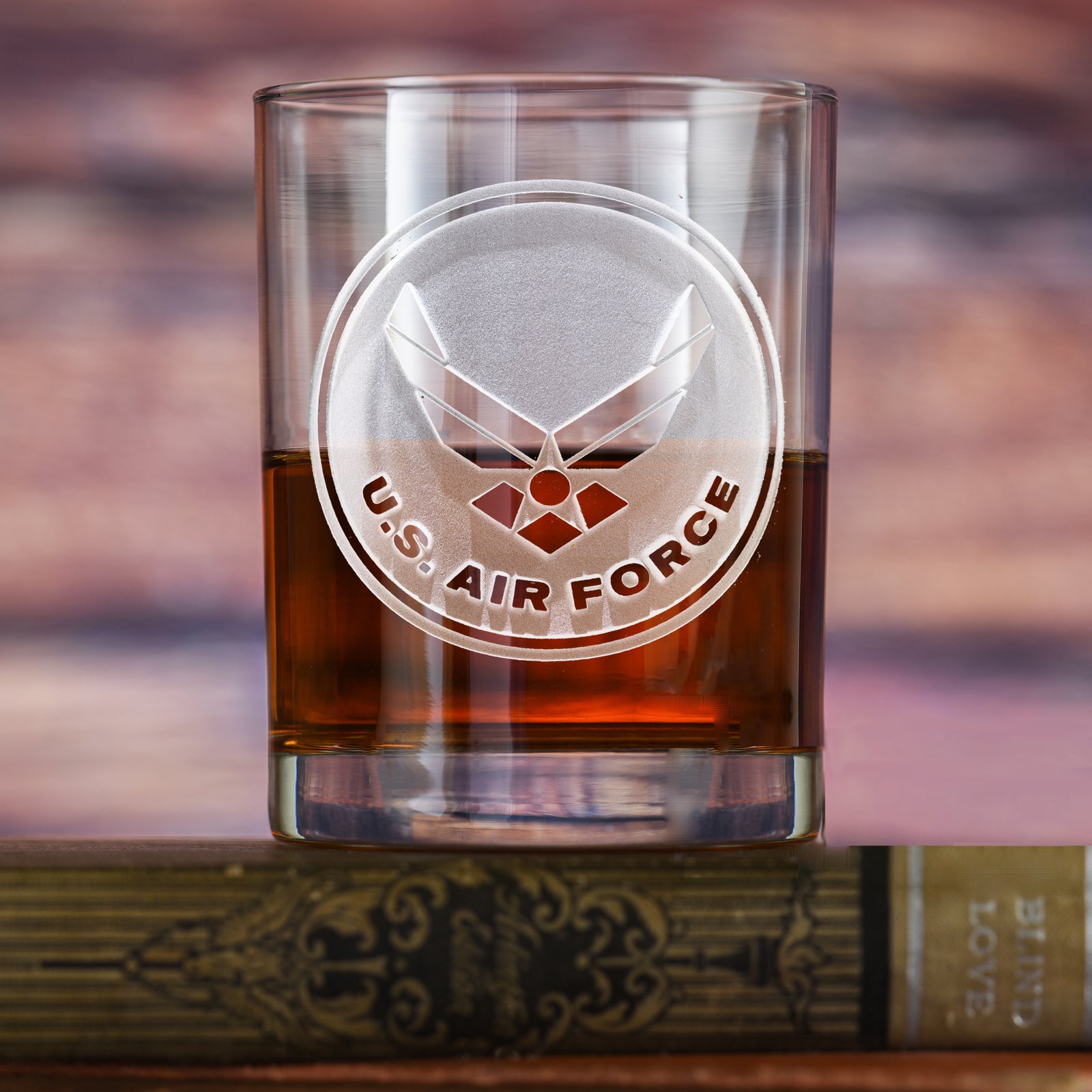 Engraved Air Force Whiskey Glass
