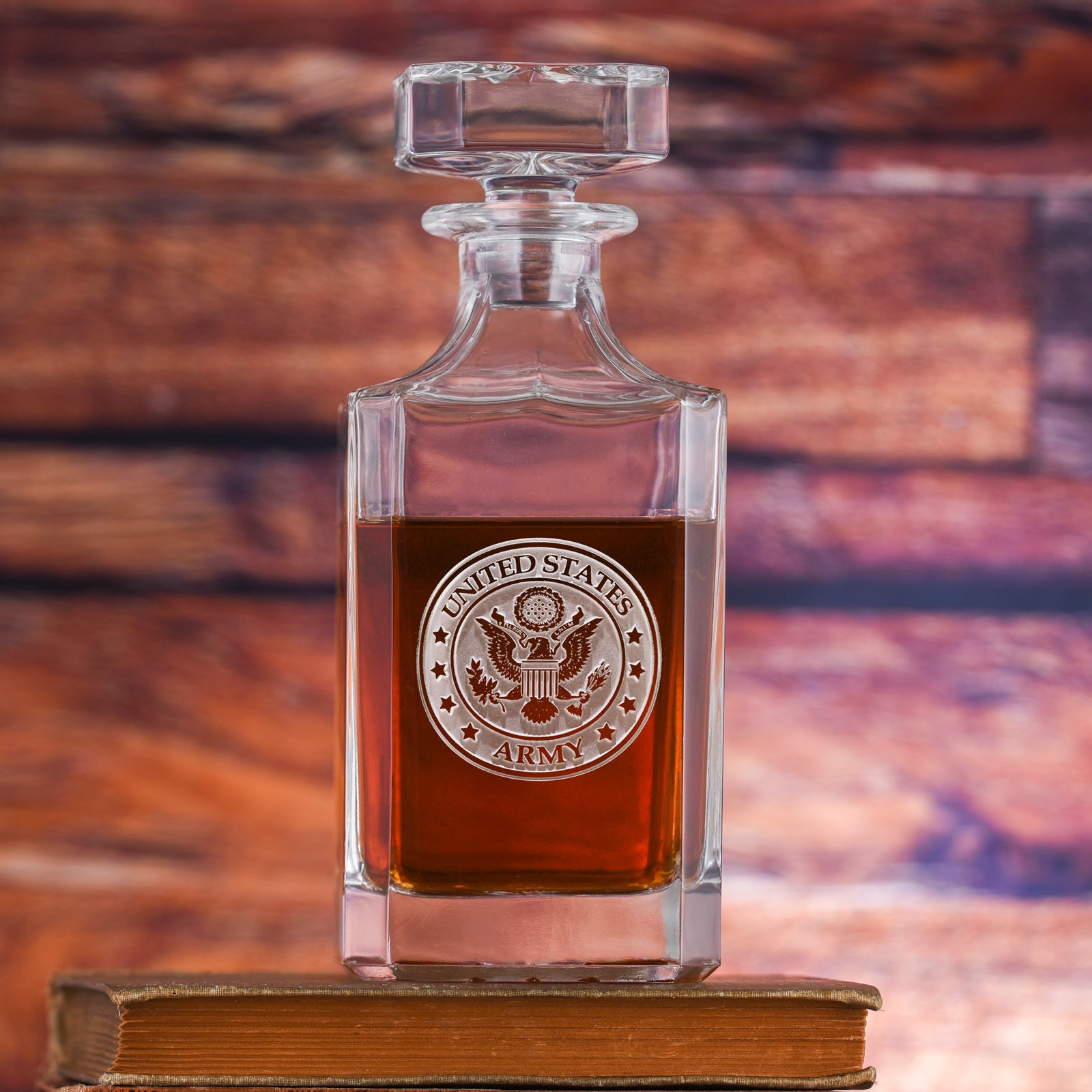 Army Square Whiskey Decanter, Engraved