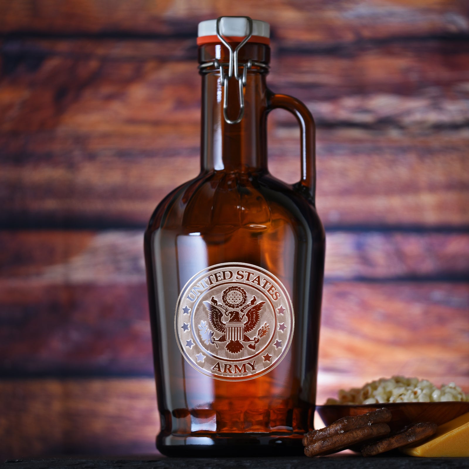 Army Grolsch Beer Growler, Flip-Swing-Top, Engraved