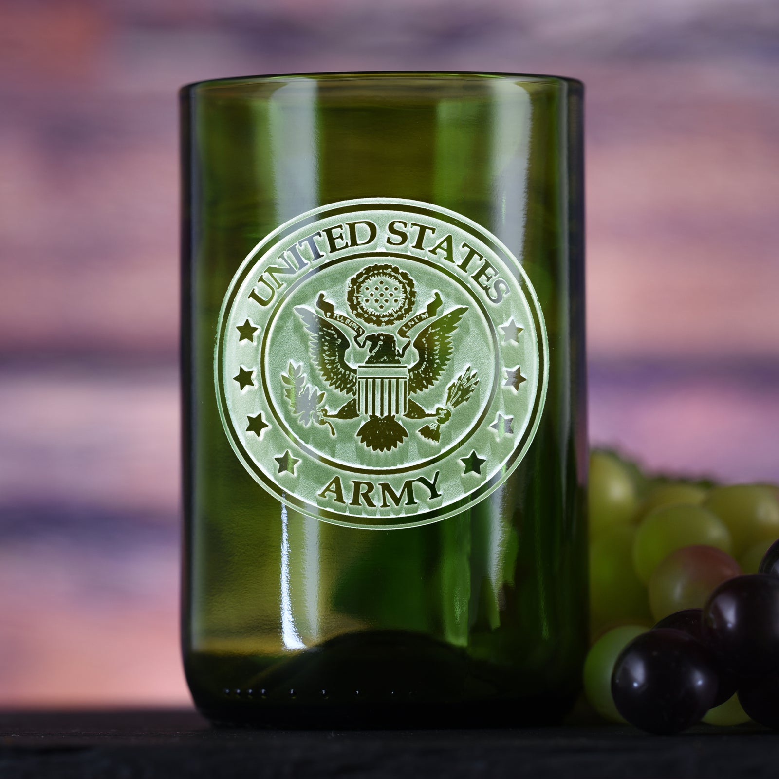 Army Soldier Gift, Green Wine Bottle Glass, Engraved