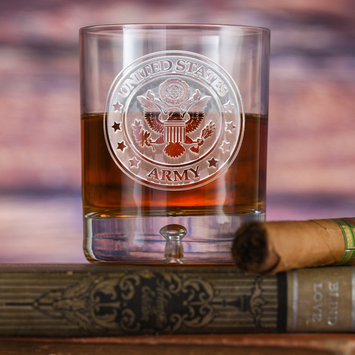 Engraved Army Military Whiskey Glass, Crystal