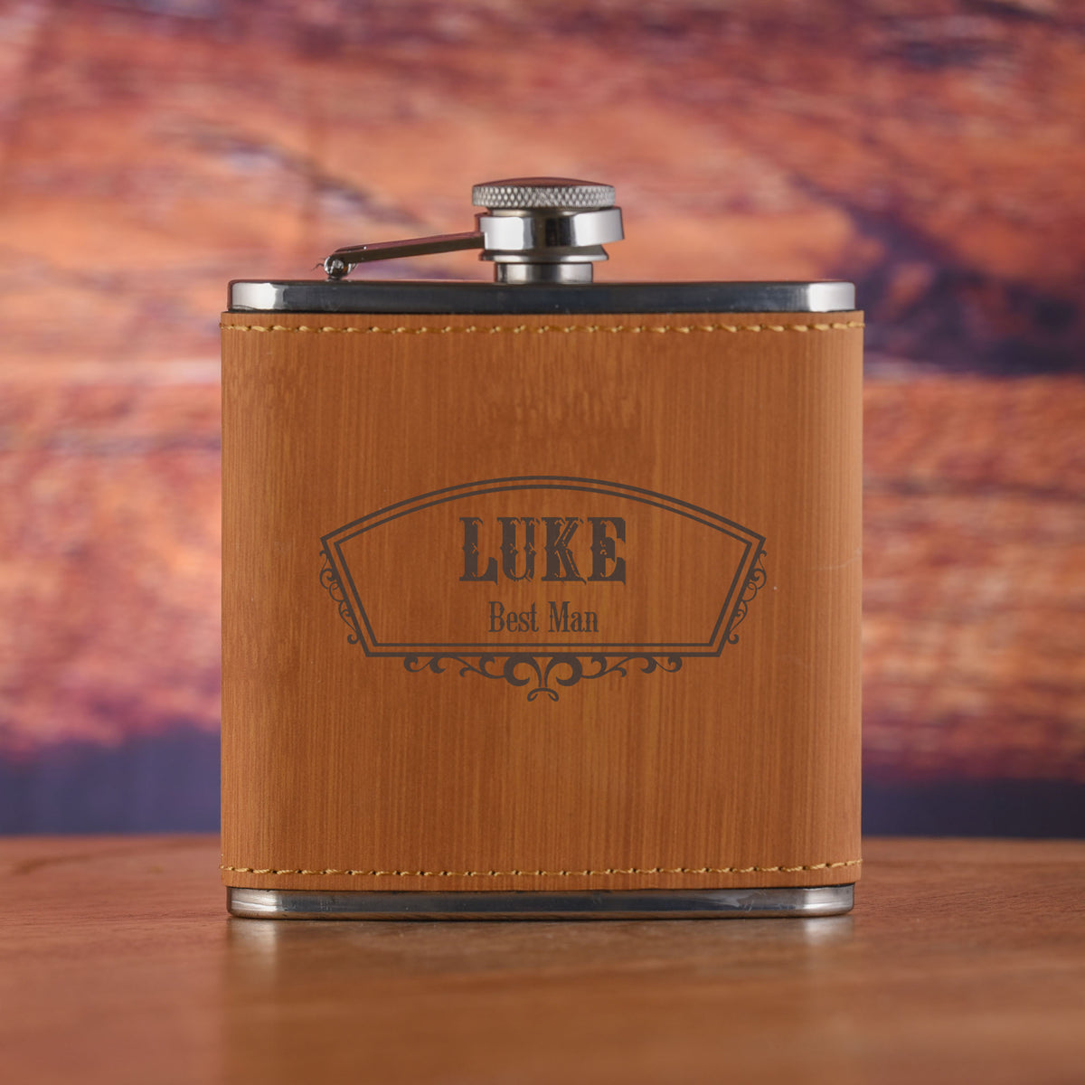 Groomsman Bamboo, Custom Engraved Flask Gift