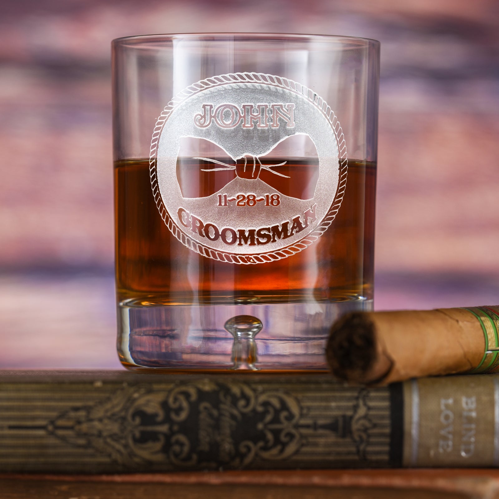 Groomsmen Bowtie Rocks Glass Crystal