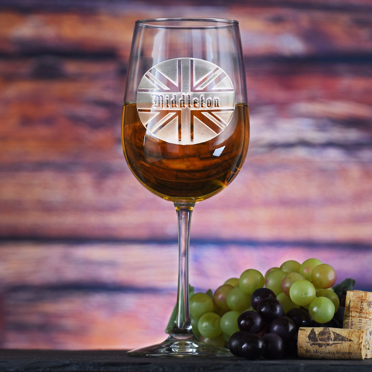 British Flag Monogrammed Wine Glass