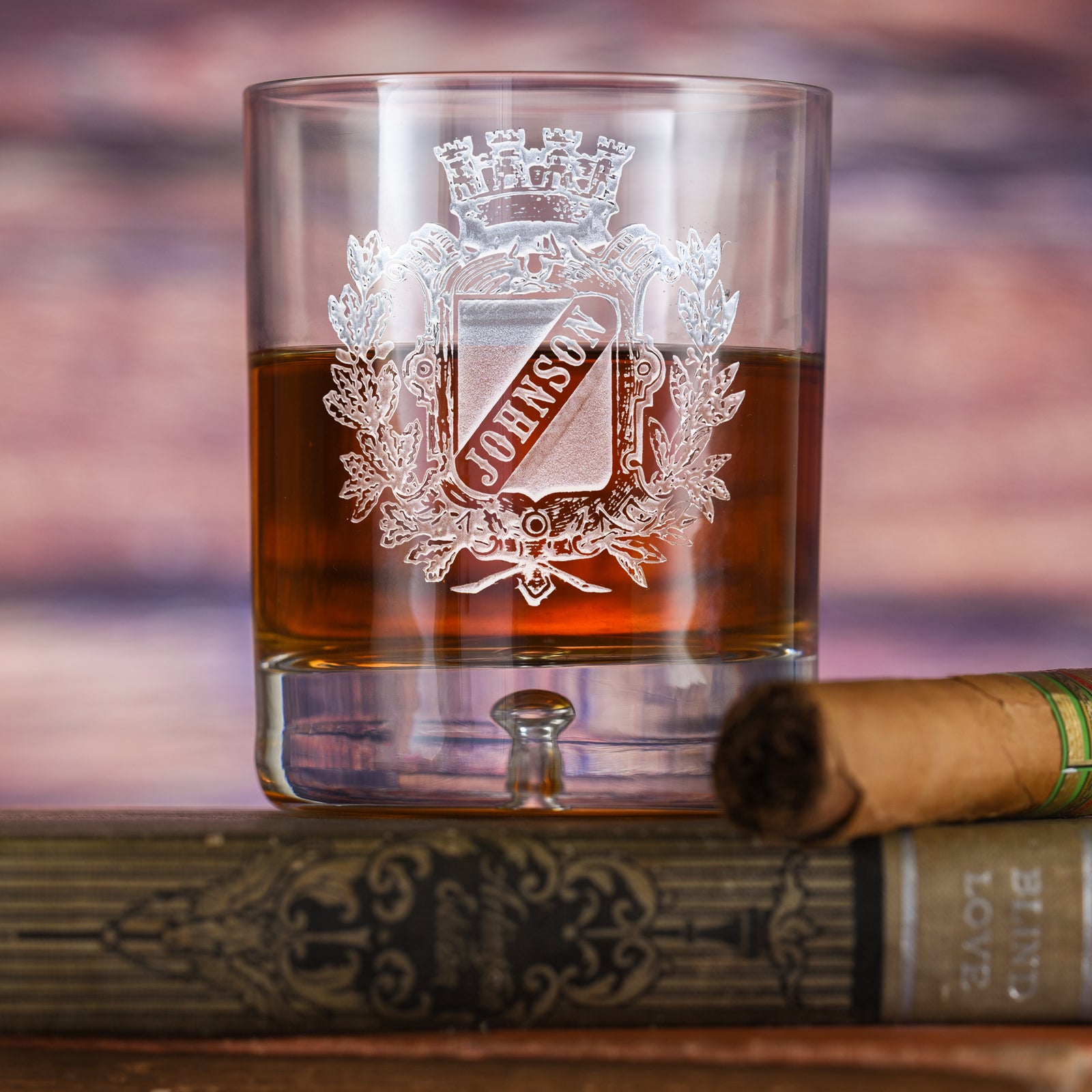Engraved Crest Whiskey Glass - Crystal