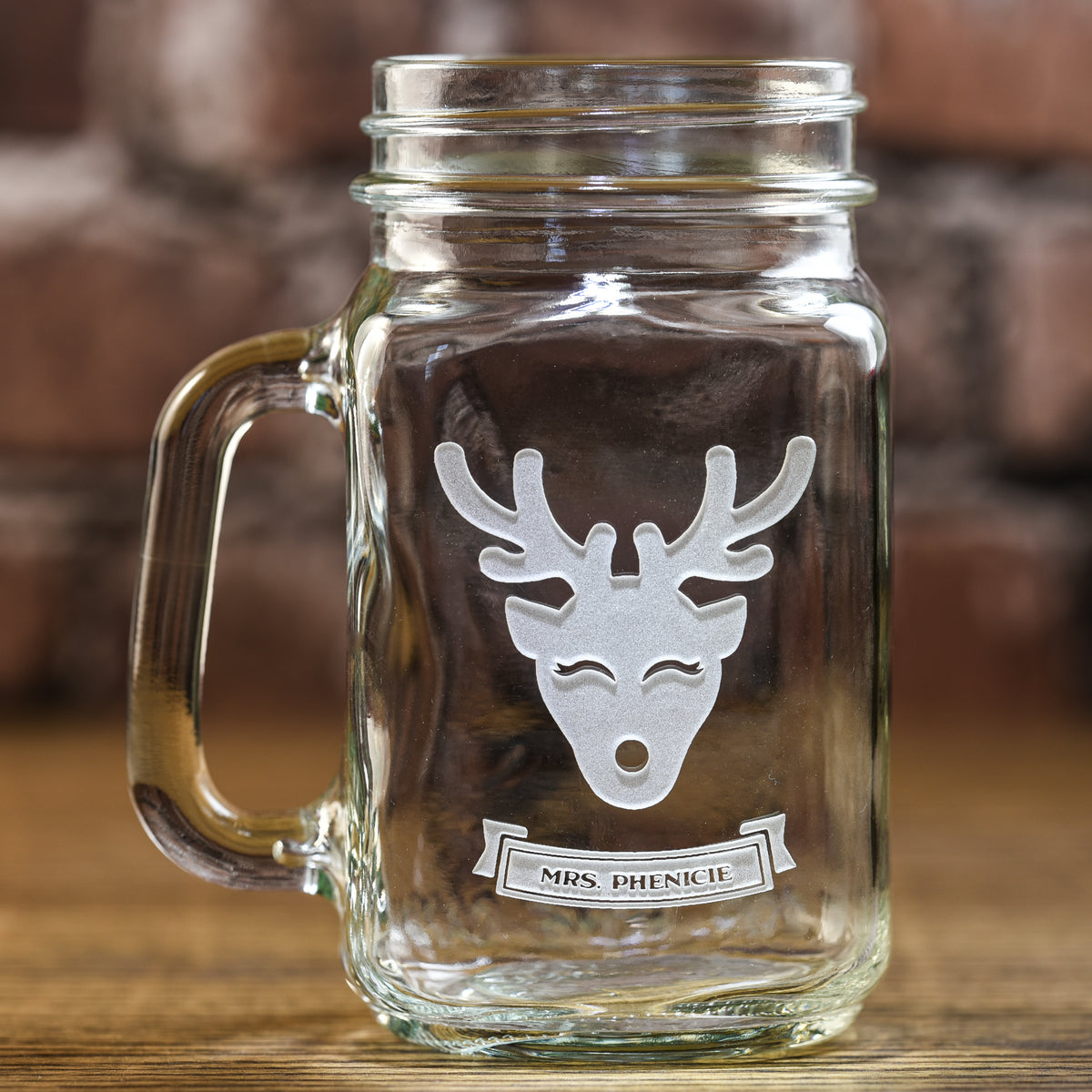 Personalized Reindeer Christmas Mason Jar Mug