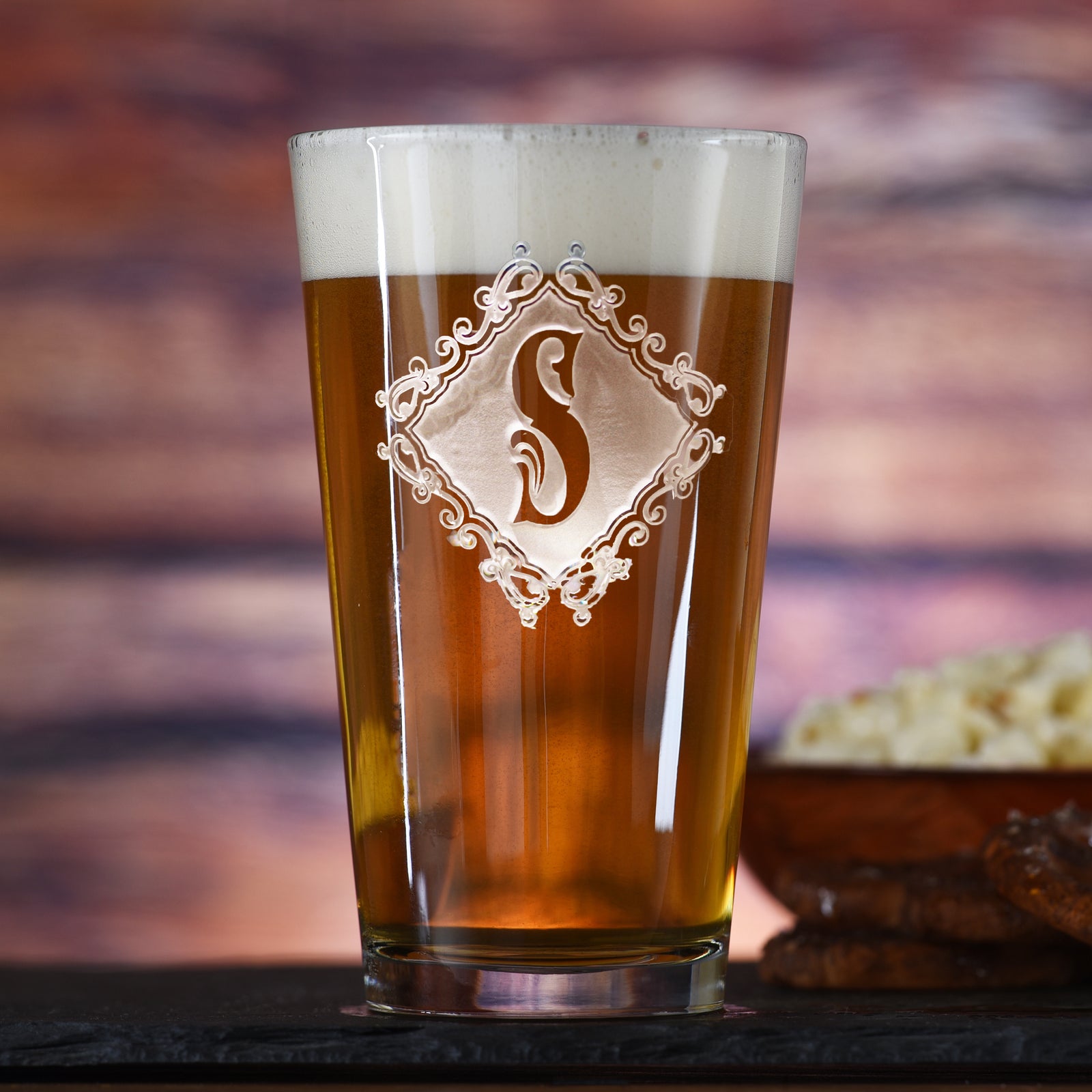 Engraved, Monogrammed Diamond Pub Glass