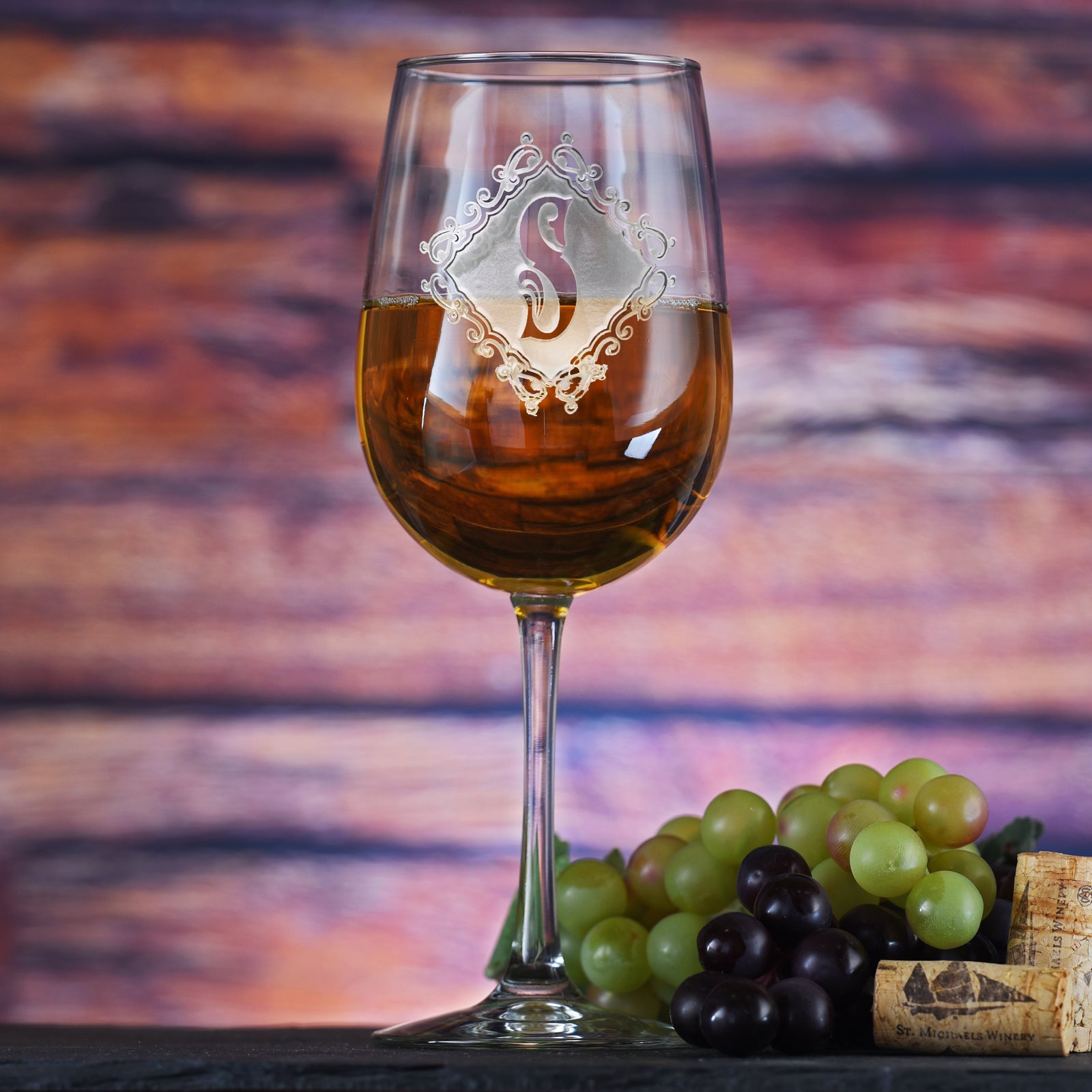 Engraved, Monogrammed Diamond Wine Glass