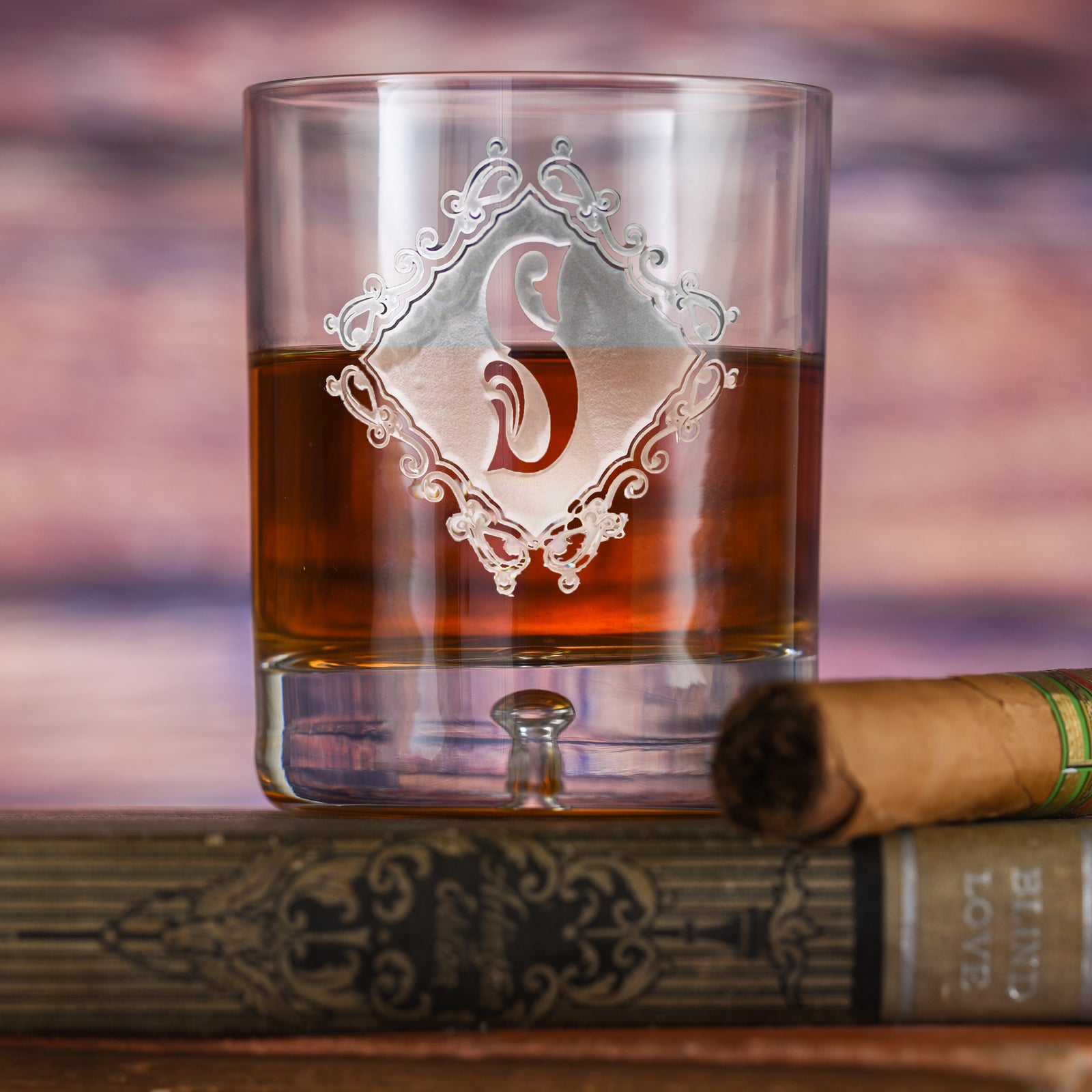 Engraved, Monogrammed Diamond Whiskey Glass - Crystal