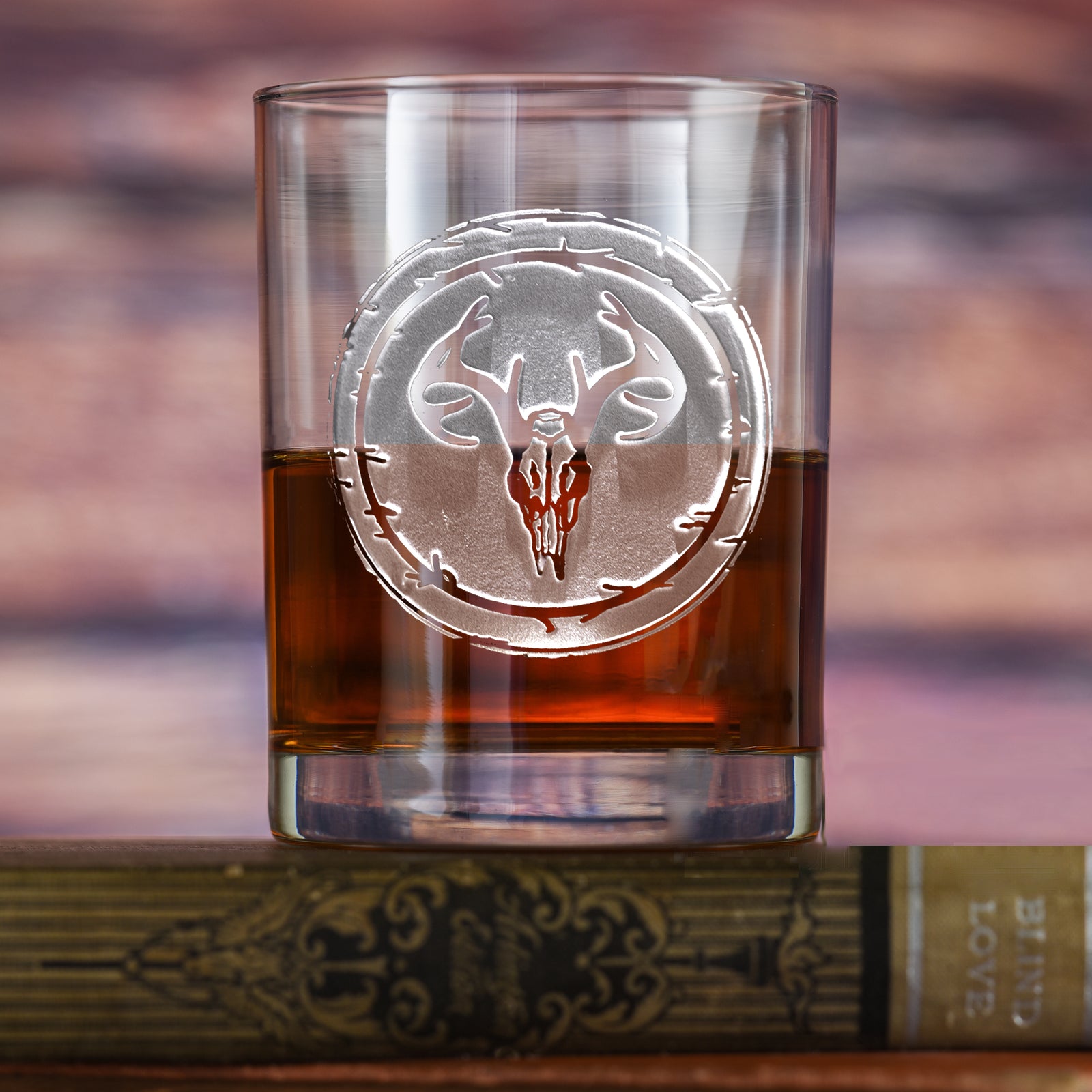 Engraved Deer Skull Whiskey Glass