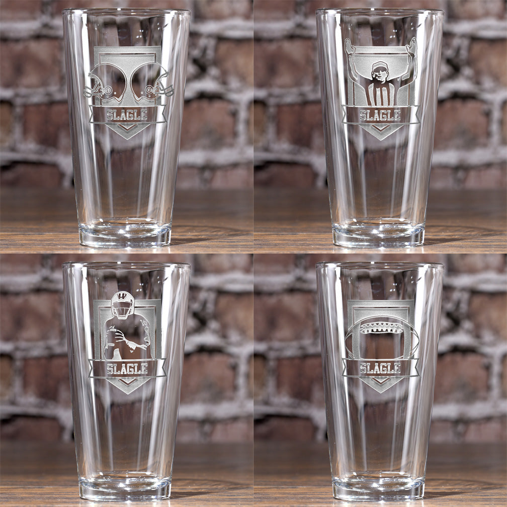 Football, Game Fan Gift, Super Bowl Pint Pub Glass Set
