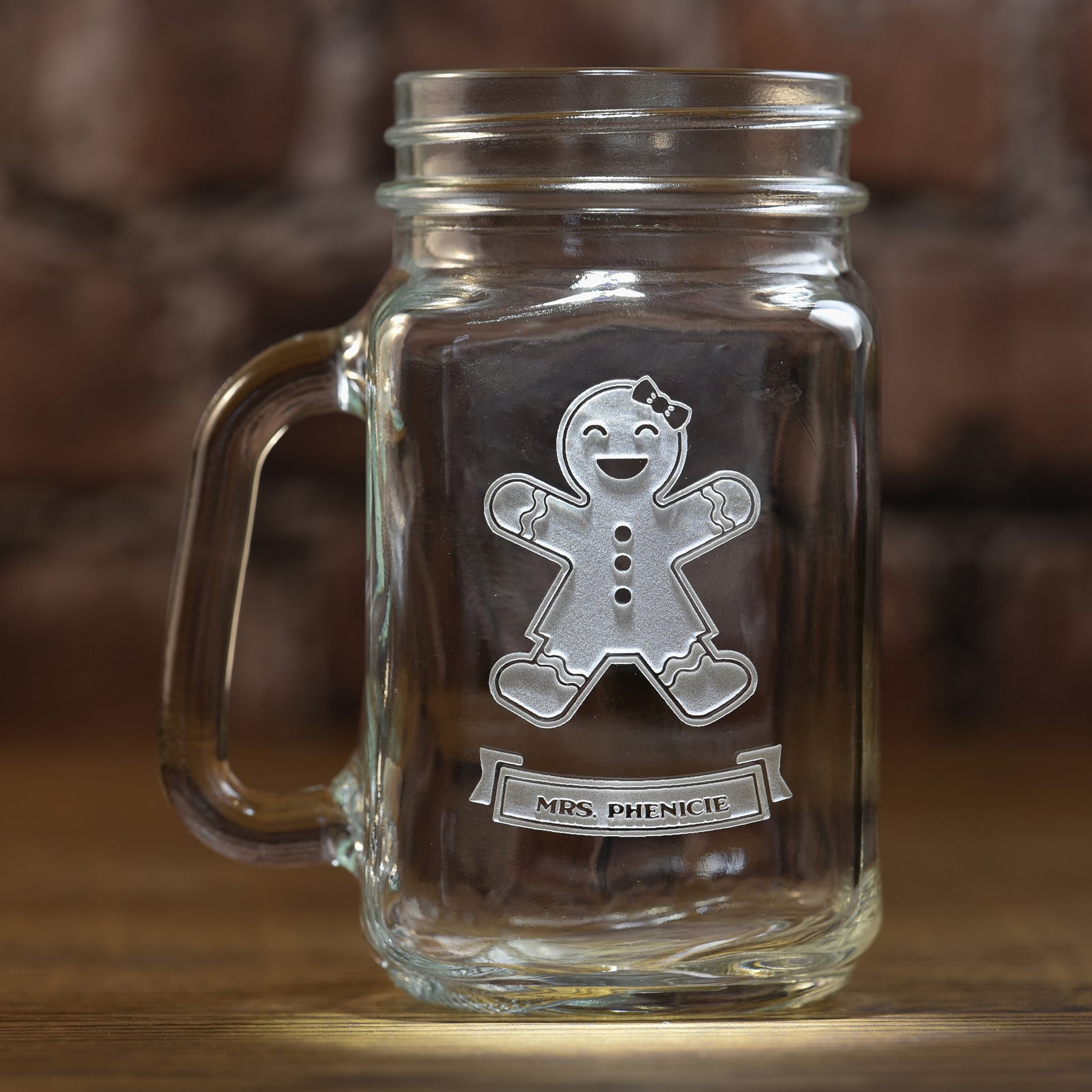 Personalized Gingerbread Man or Woman Mason Jar Mug