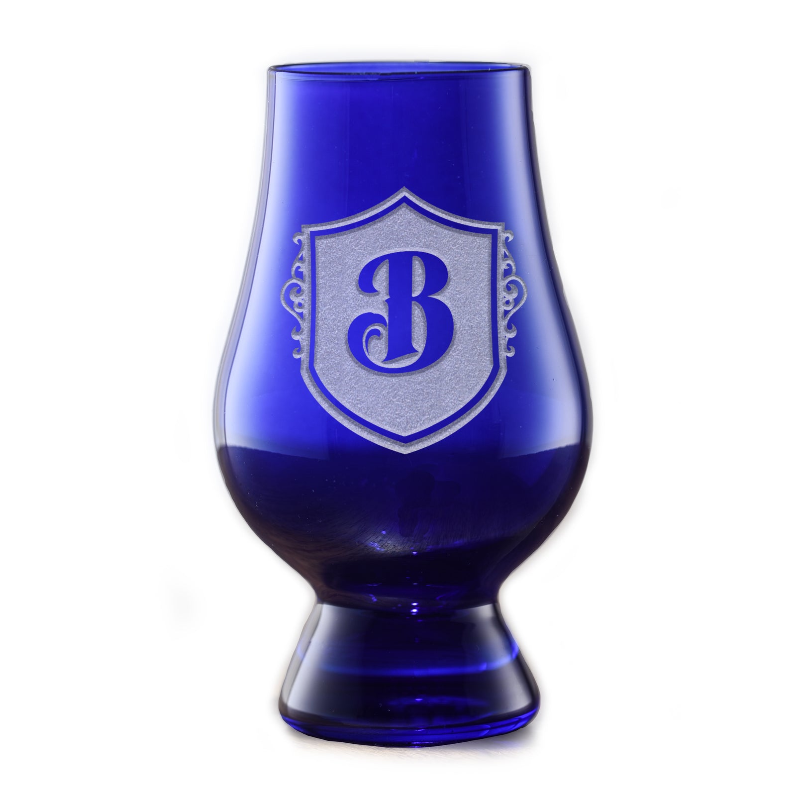 Engraved Blue Glencairn Whisky Glass - with Crest