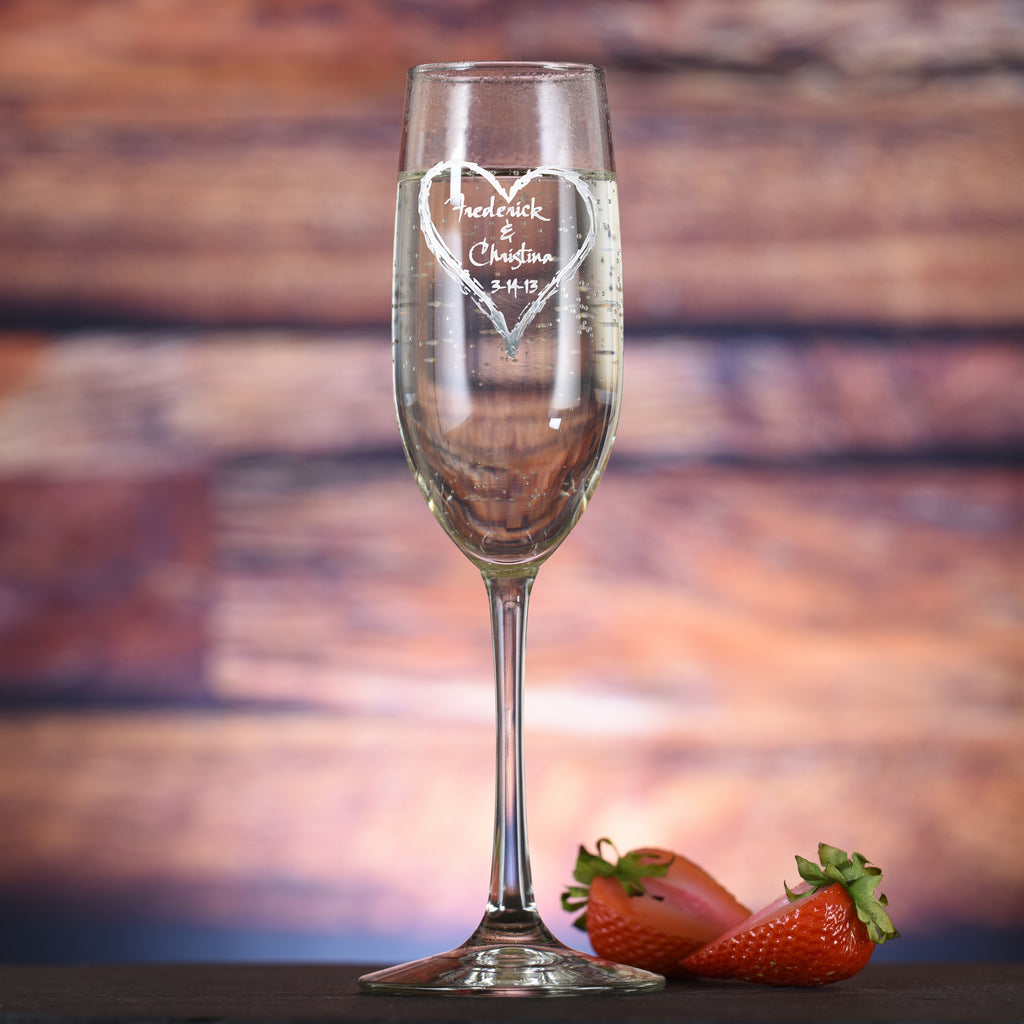 Engraved Wedding Heart Champagne Flute