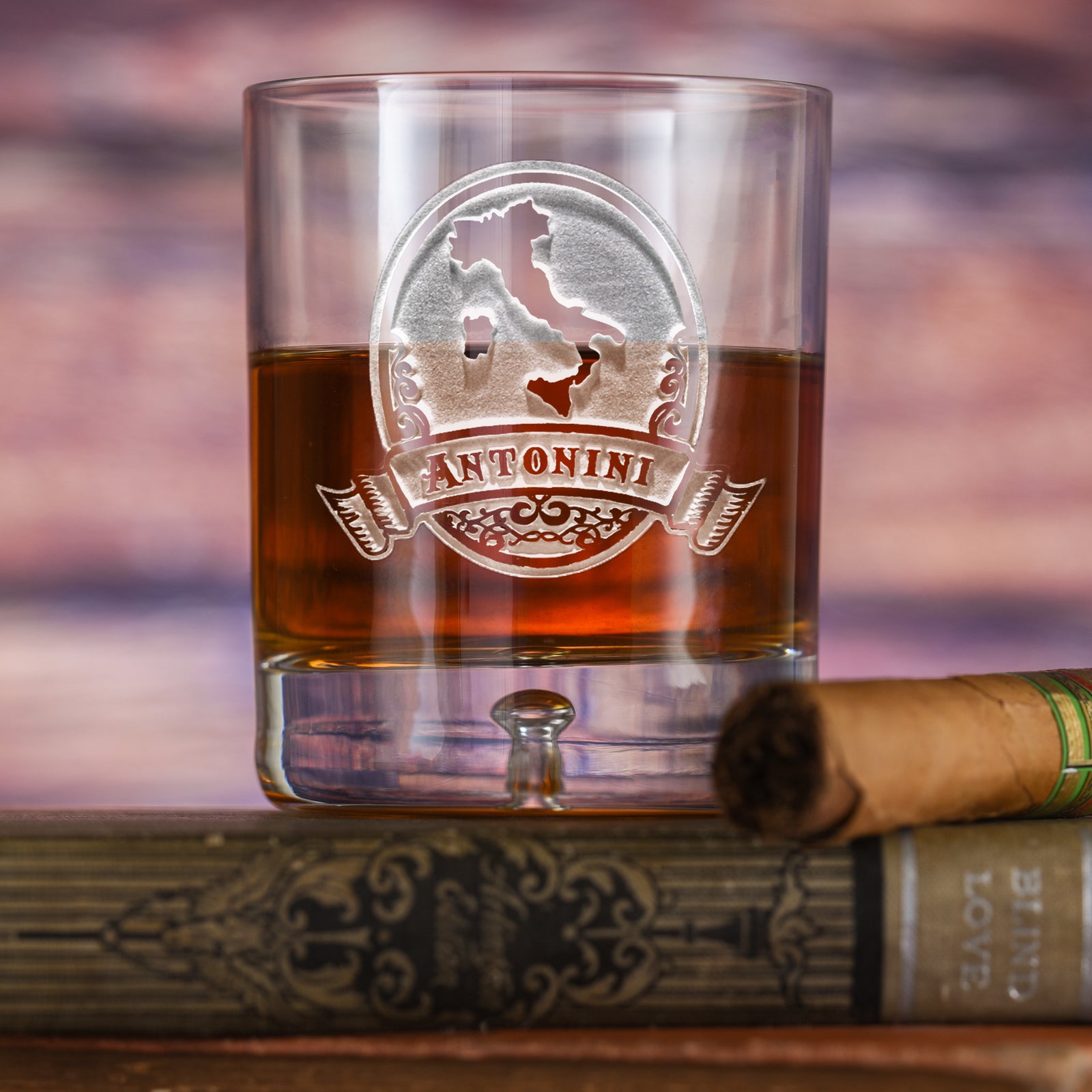 Engraved, Italian Whiskey Glass, Crystal