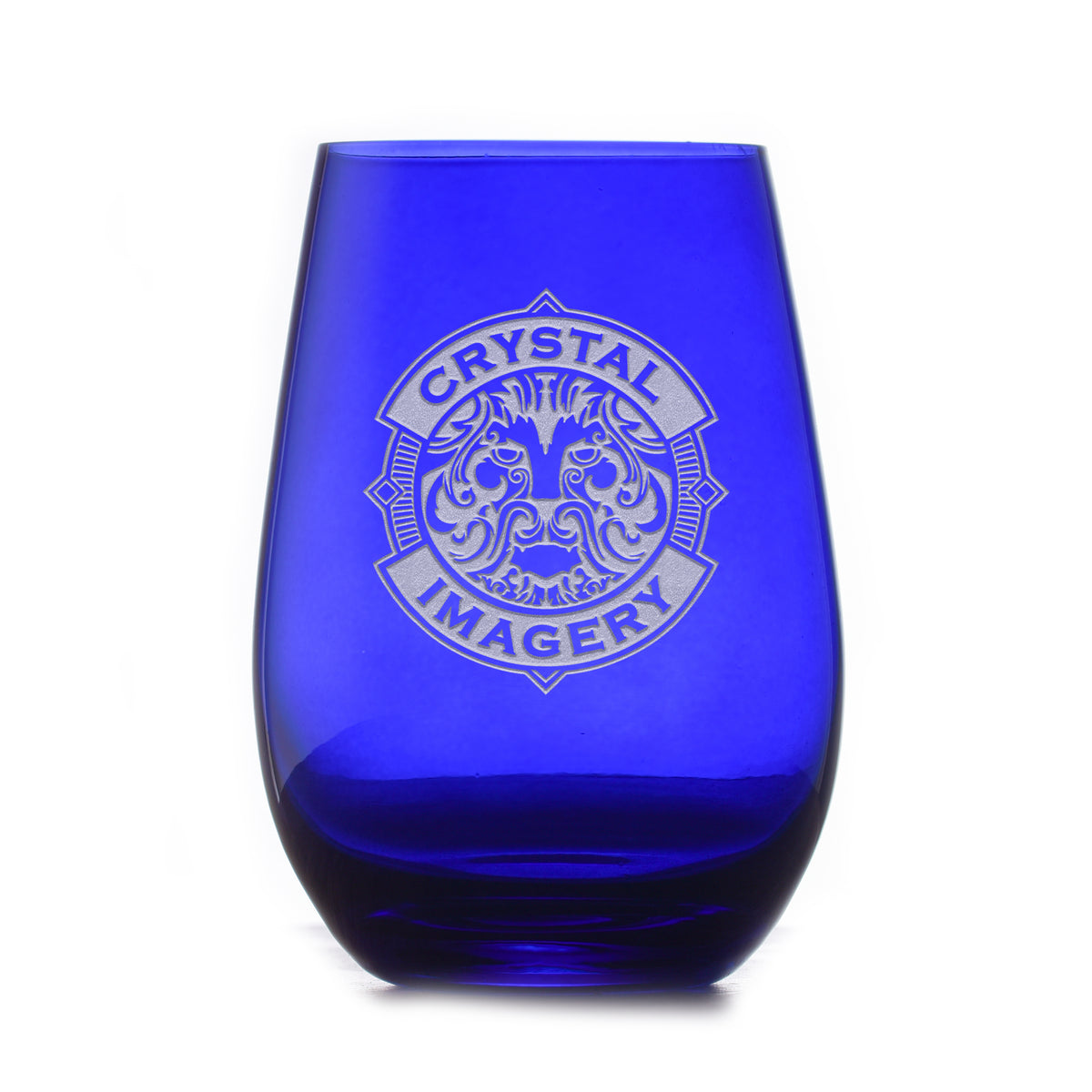 Your Logo, Engraved Blue Stemless Wine Glass