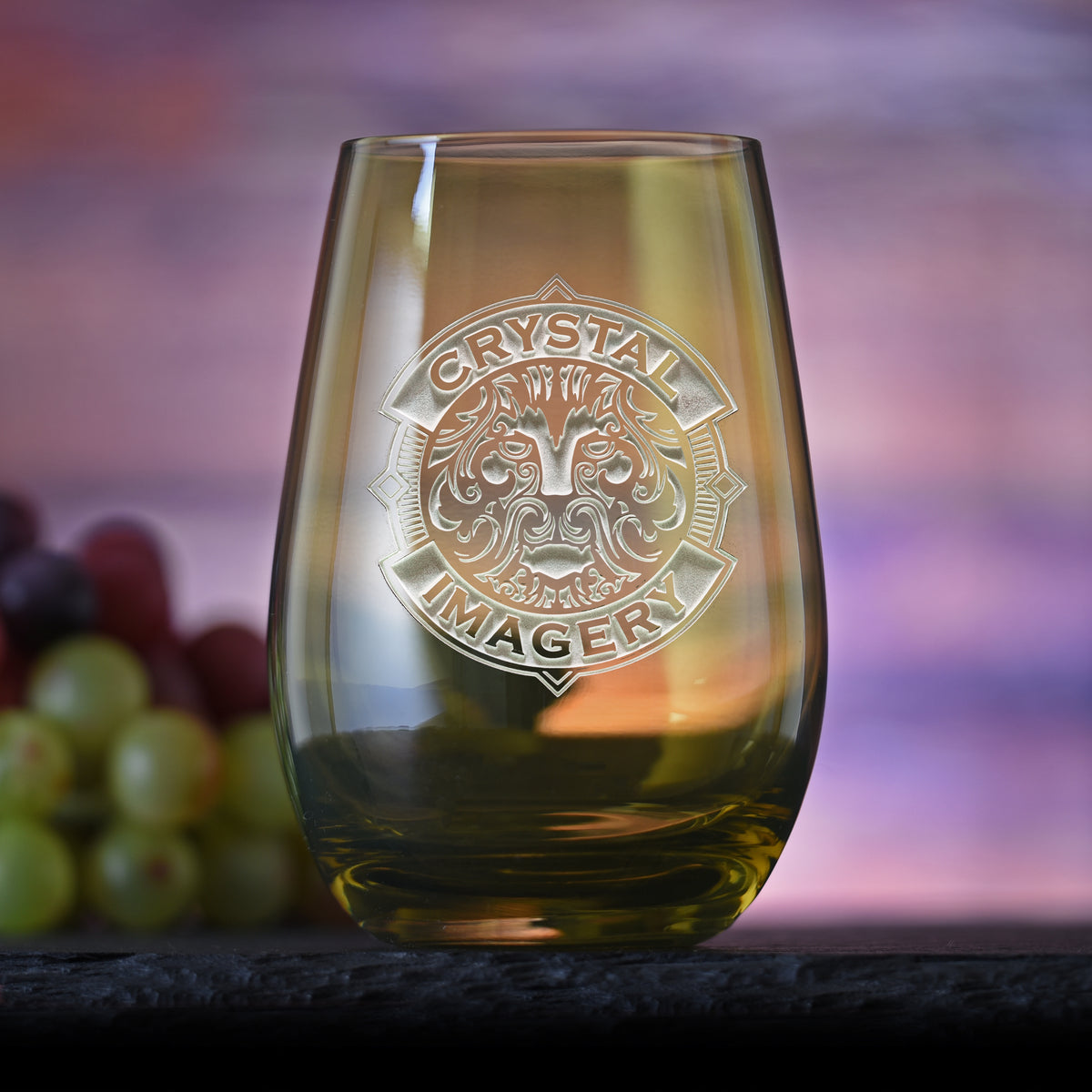 Your Logo, Engraved Green Stemless Wine Glass