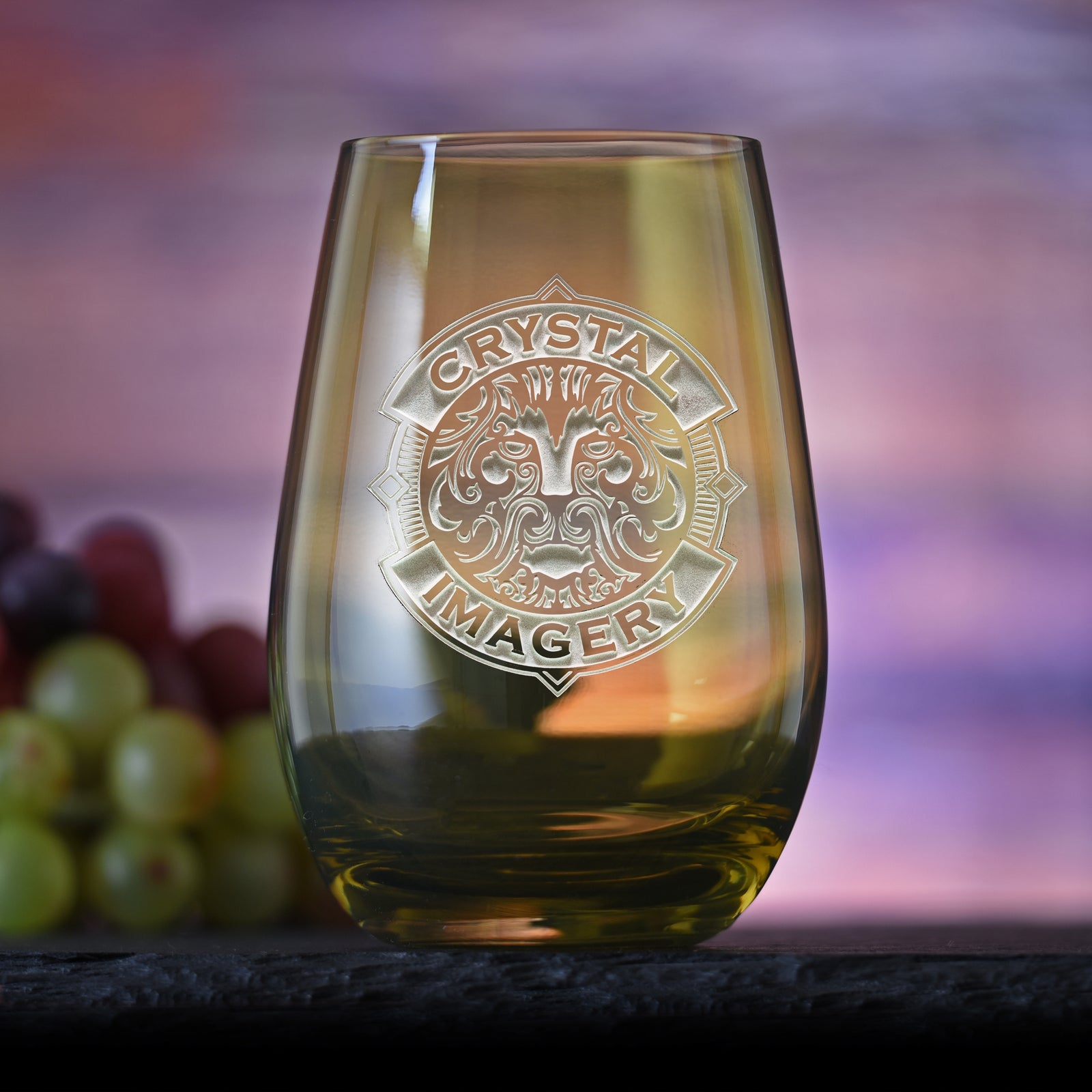 Your Logo, Engraved Green Stemless Wine Glass