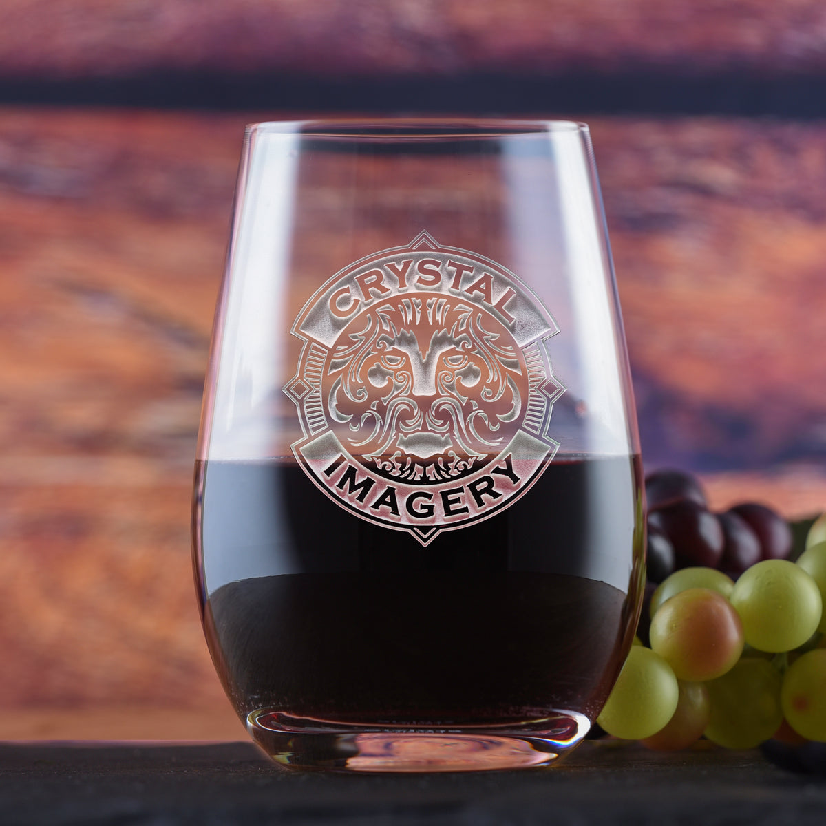 Deep Engraved, Your Logo, Crystal Stemless Wine Glass