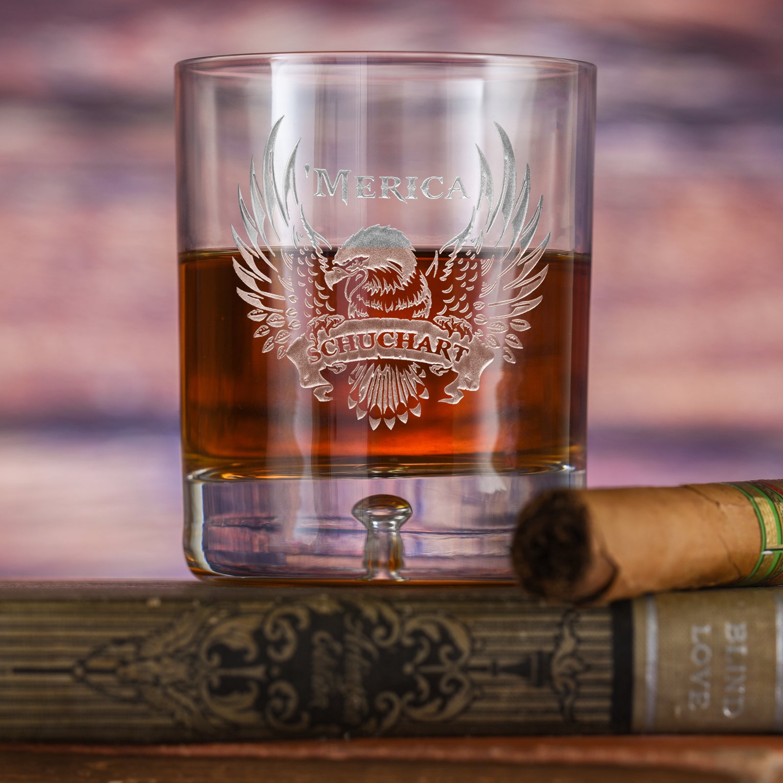 Patriotic USA 'Merica, Bald Eagle Crystal DOF Rocks Glass