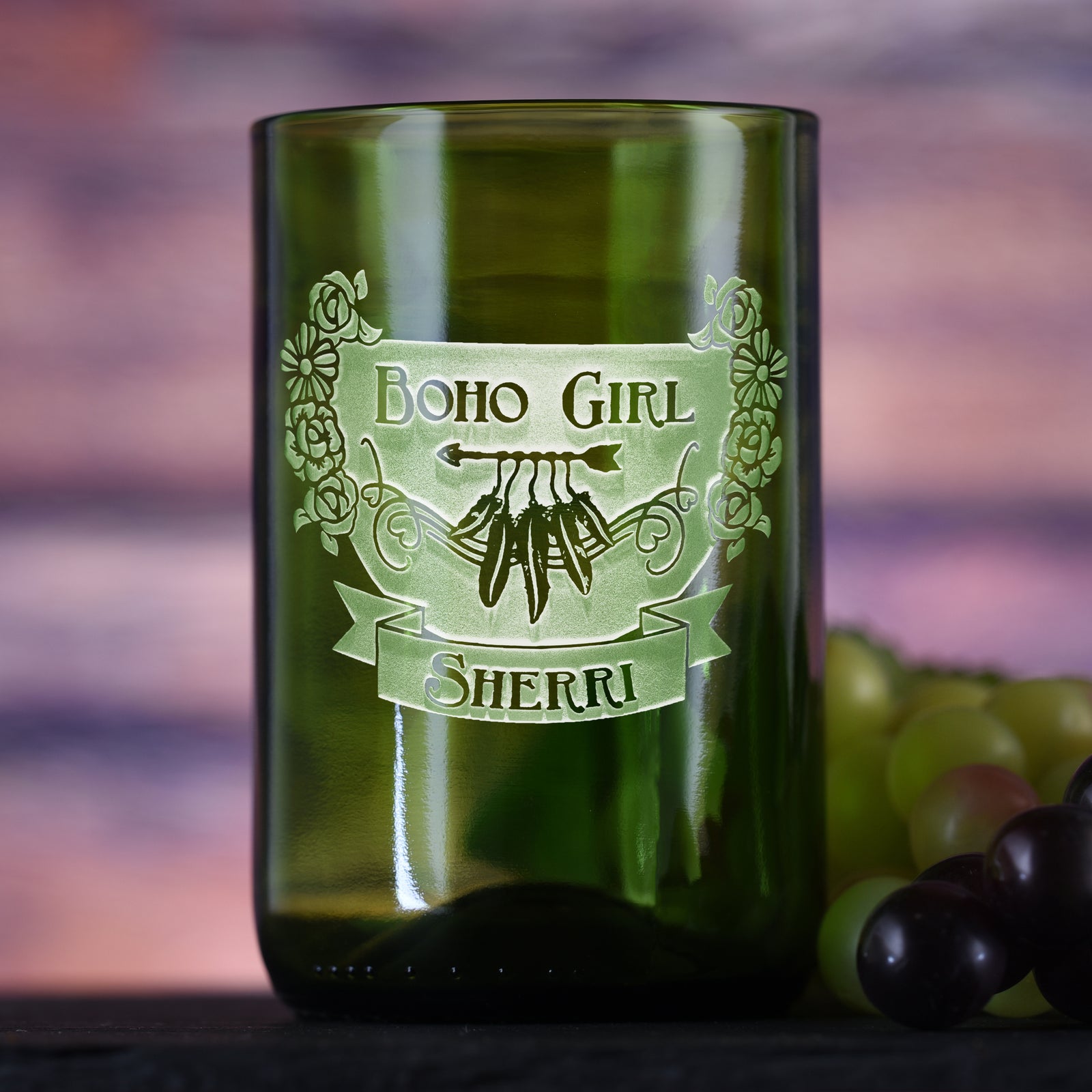 Green, Recycle Wine Bottle Glass, Bohemian Girl, Hippie Gifts For Her