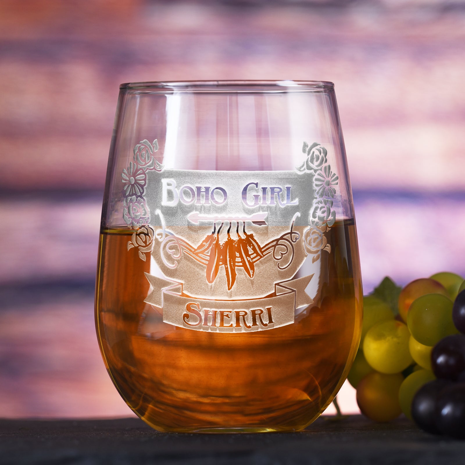 Gypsy, Bohemian Hippie Stemless Wine Glass