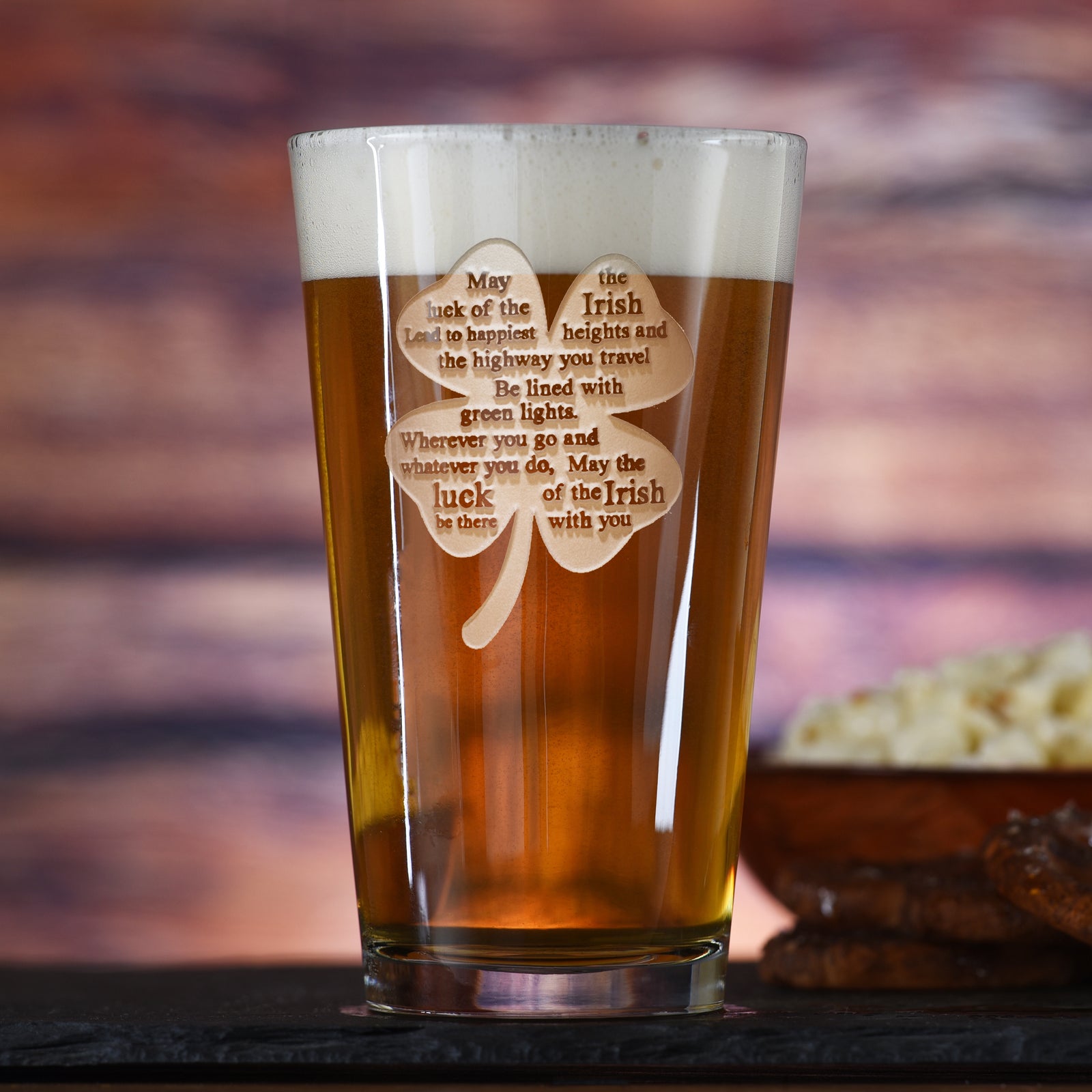 Luck of The Irish Crystal Rocks, Pint Pub Glass, St-Patty's Day Gifts