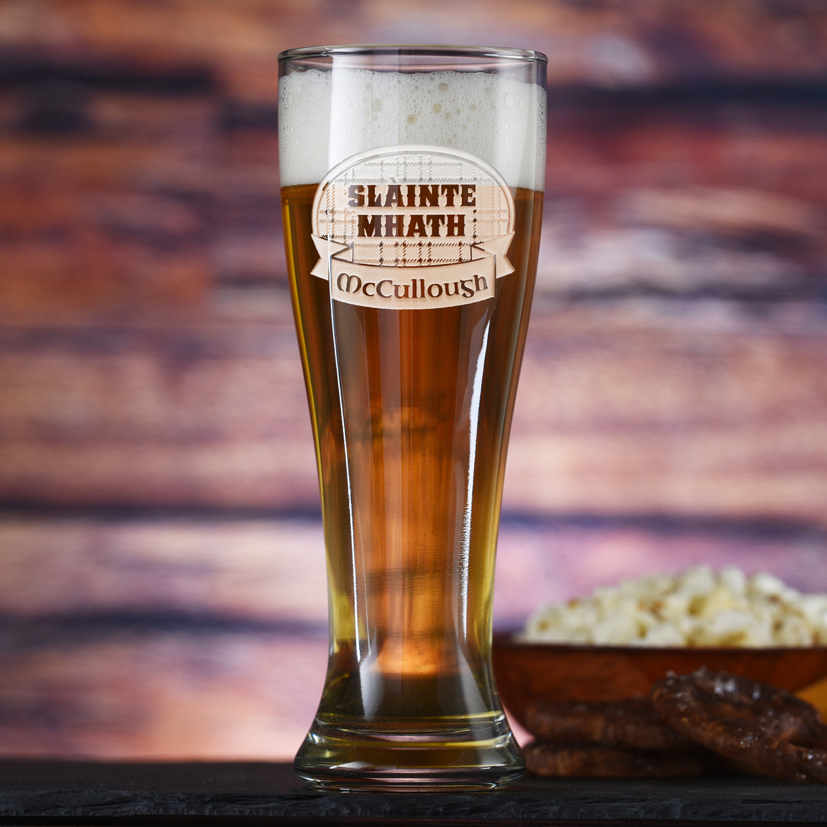 Scottish Toast "Slainte Mhath" Engraved Pilsner, Beer Glass