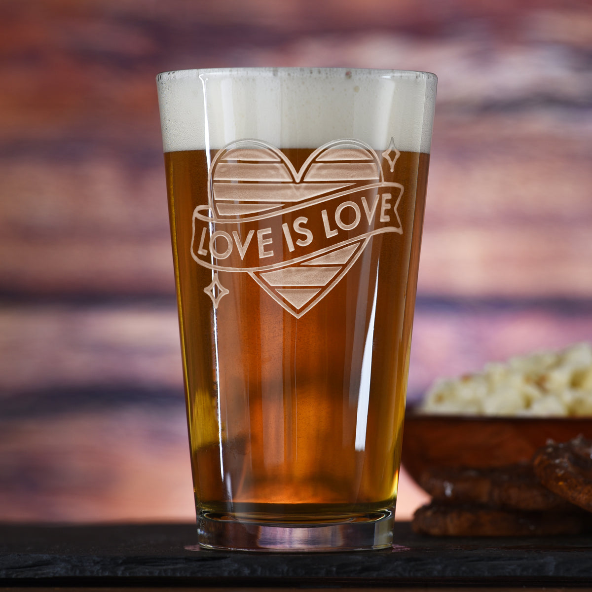 LGBTQ Pride Gifts, Etched Pub Pint Beer Glasses