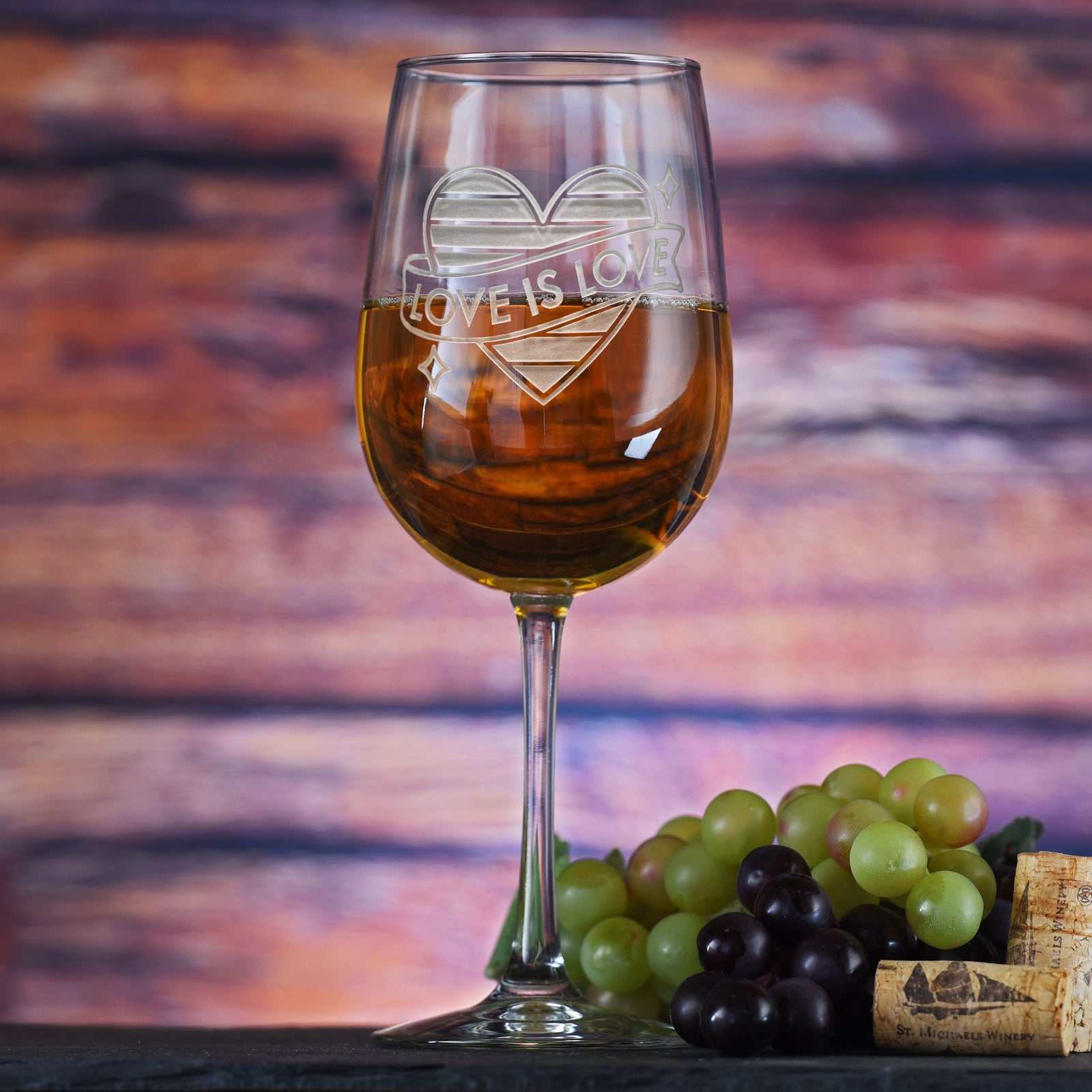 LGBTQ Pride "Love Is Love" Engraved Wine Glass