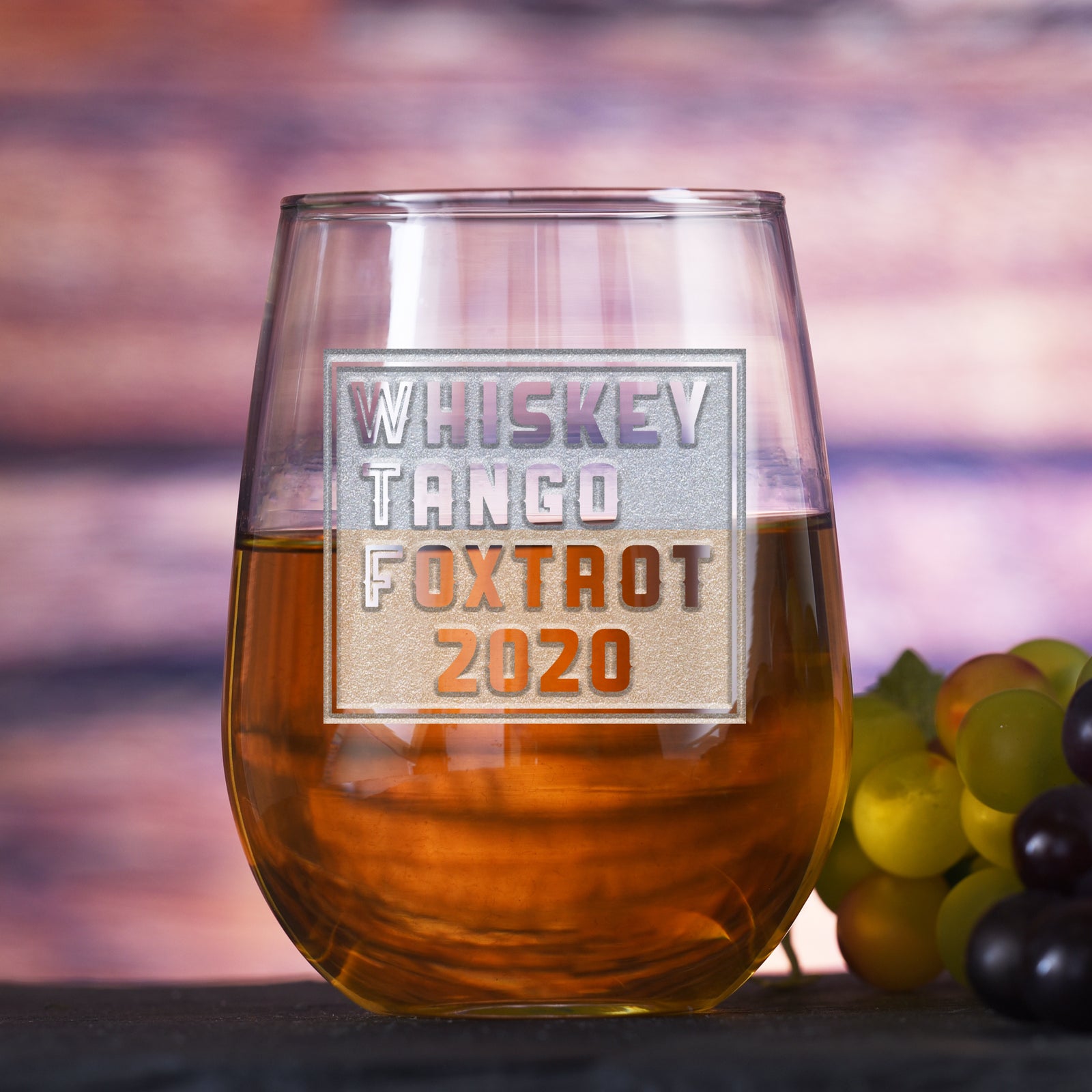 WTF 2020, Whiskey Tango Foxtrot, Funny Stemless Wine Glass