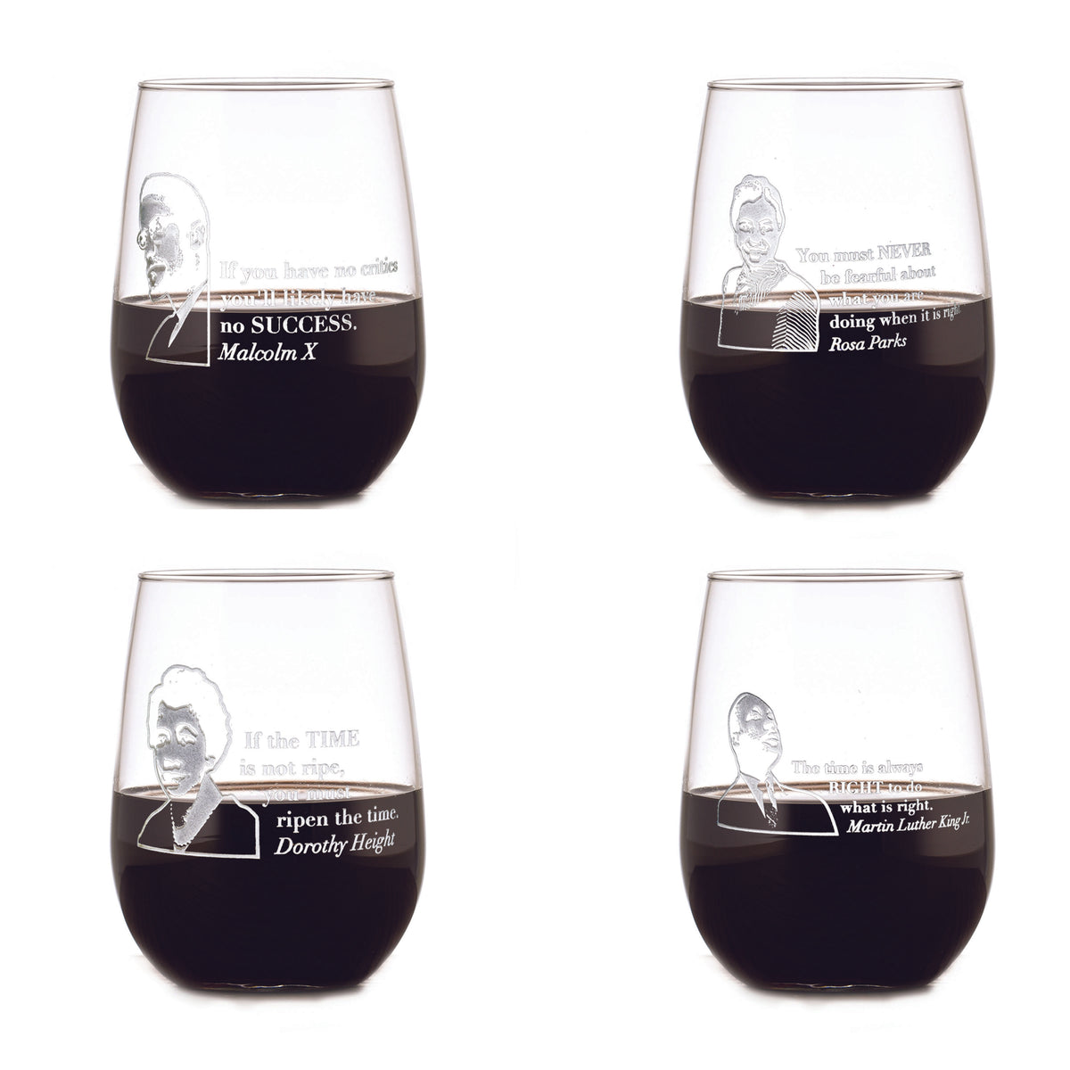 Love Knows No Color Stemless Wine Glass Set, Black Leader Quotes
