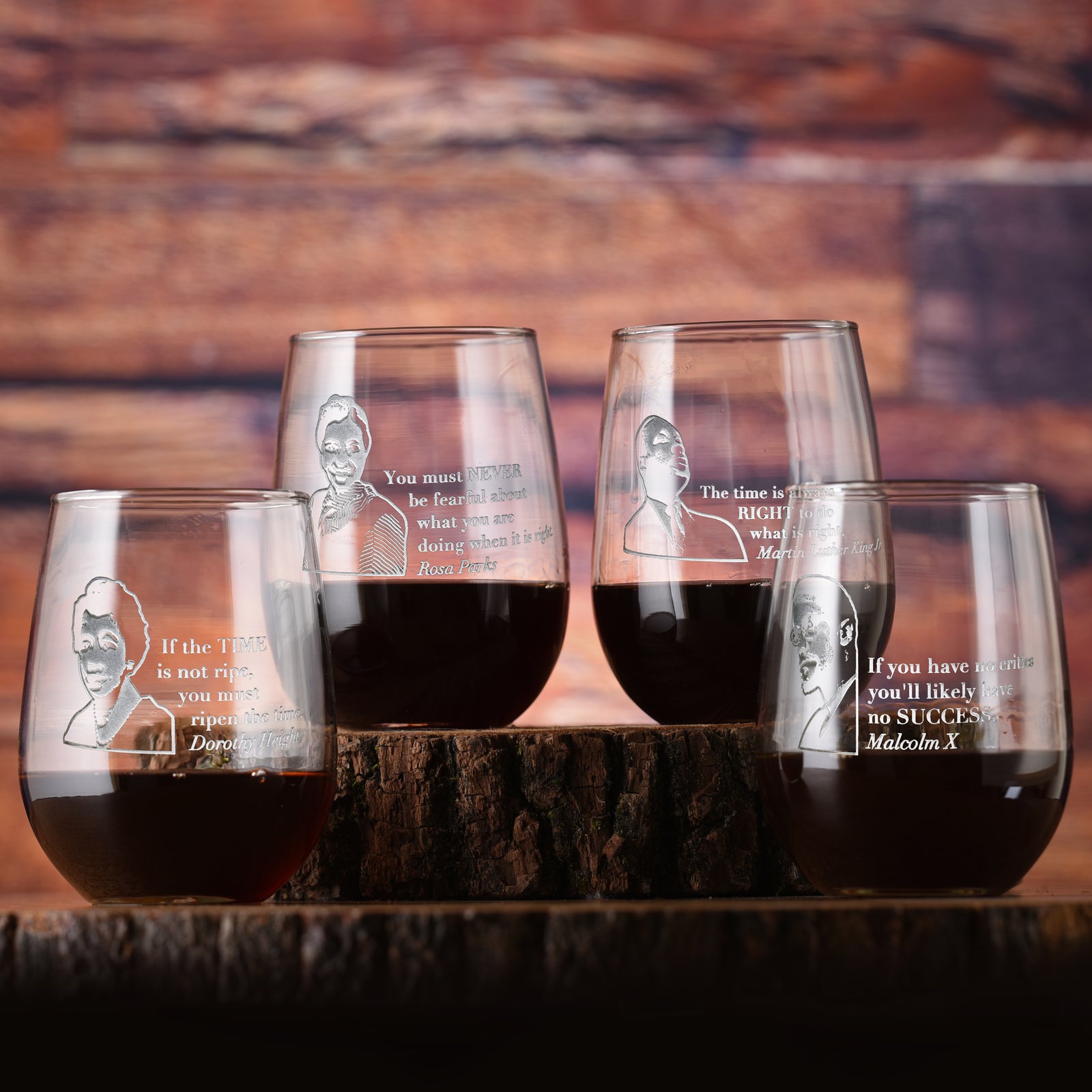 Love Knows No Color Stemless Wine Glass Set, Black Leader Quotes