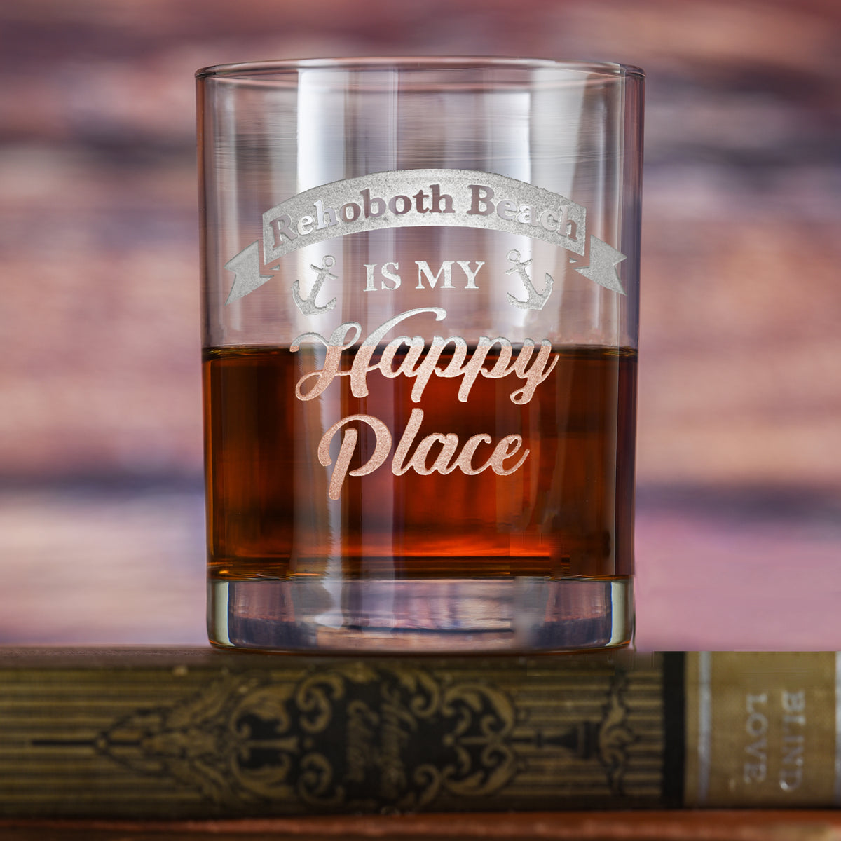 Happy Place Whiskey Rocks Glass Gift