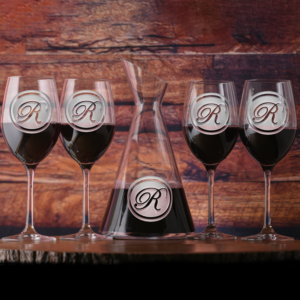 Monogrammed Crystal Wine Decanter &amp; Glasses Gift Set